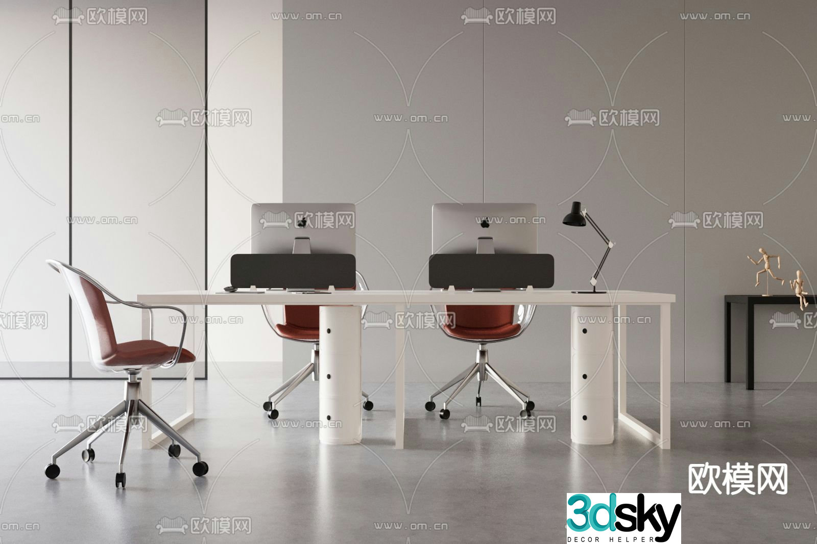 Card space desk work station post 3d model