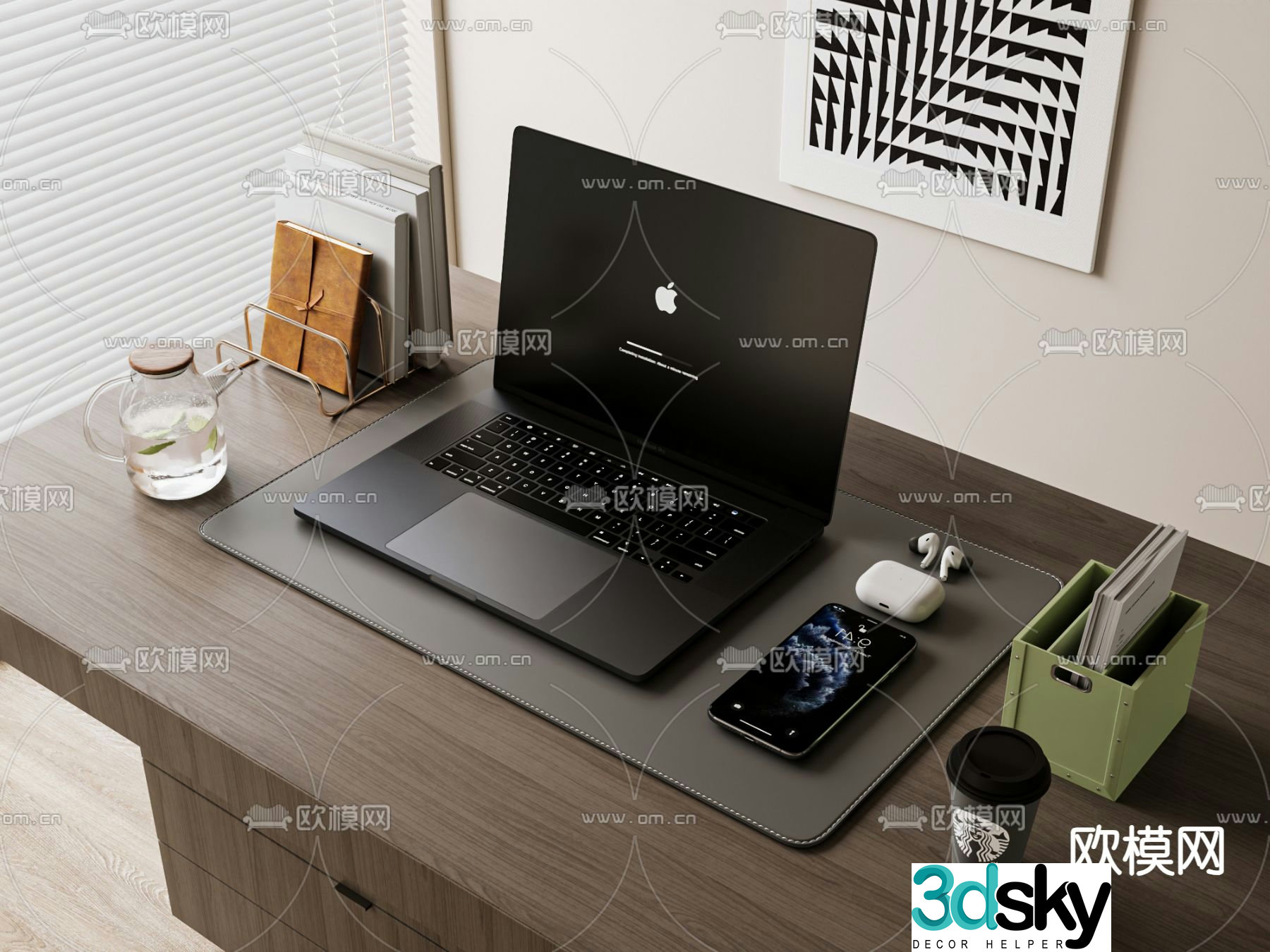 Office supplies computer folder mobile phone 3d model