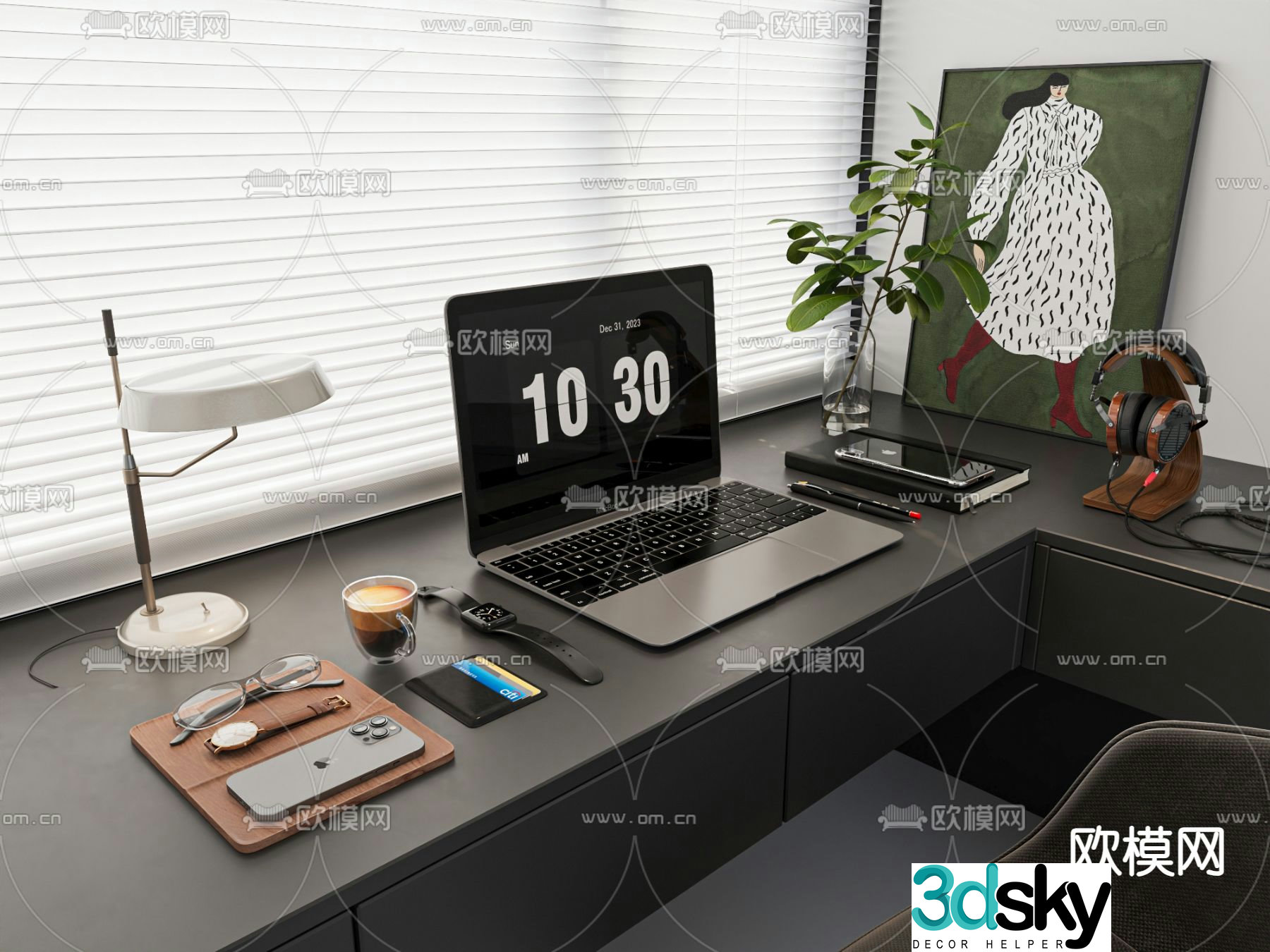Desktop accessories computer mobile phone desk lamp 3d model