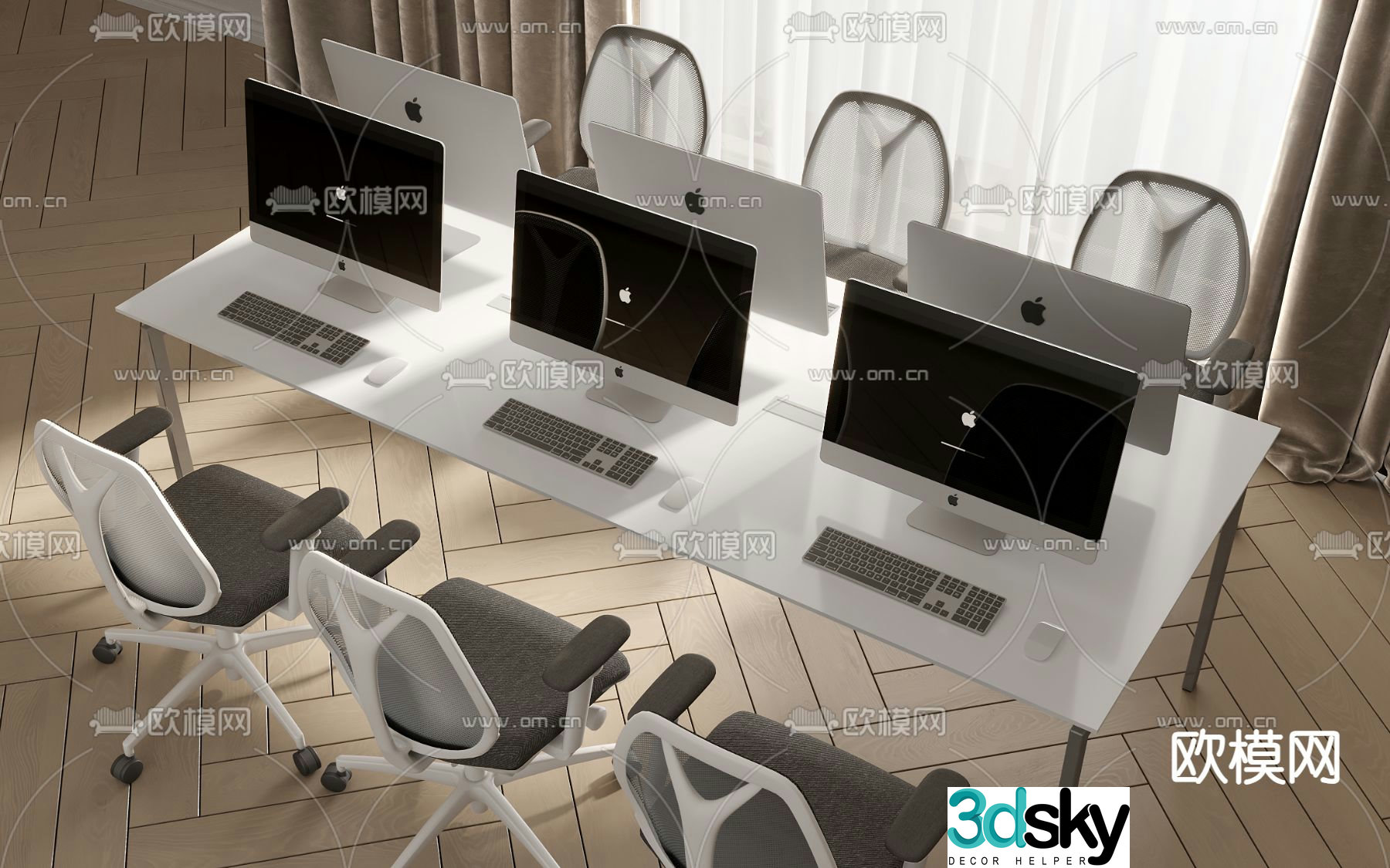 modern desk post workstation 3d model