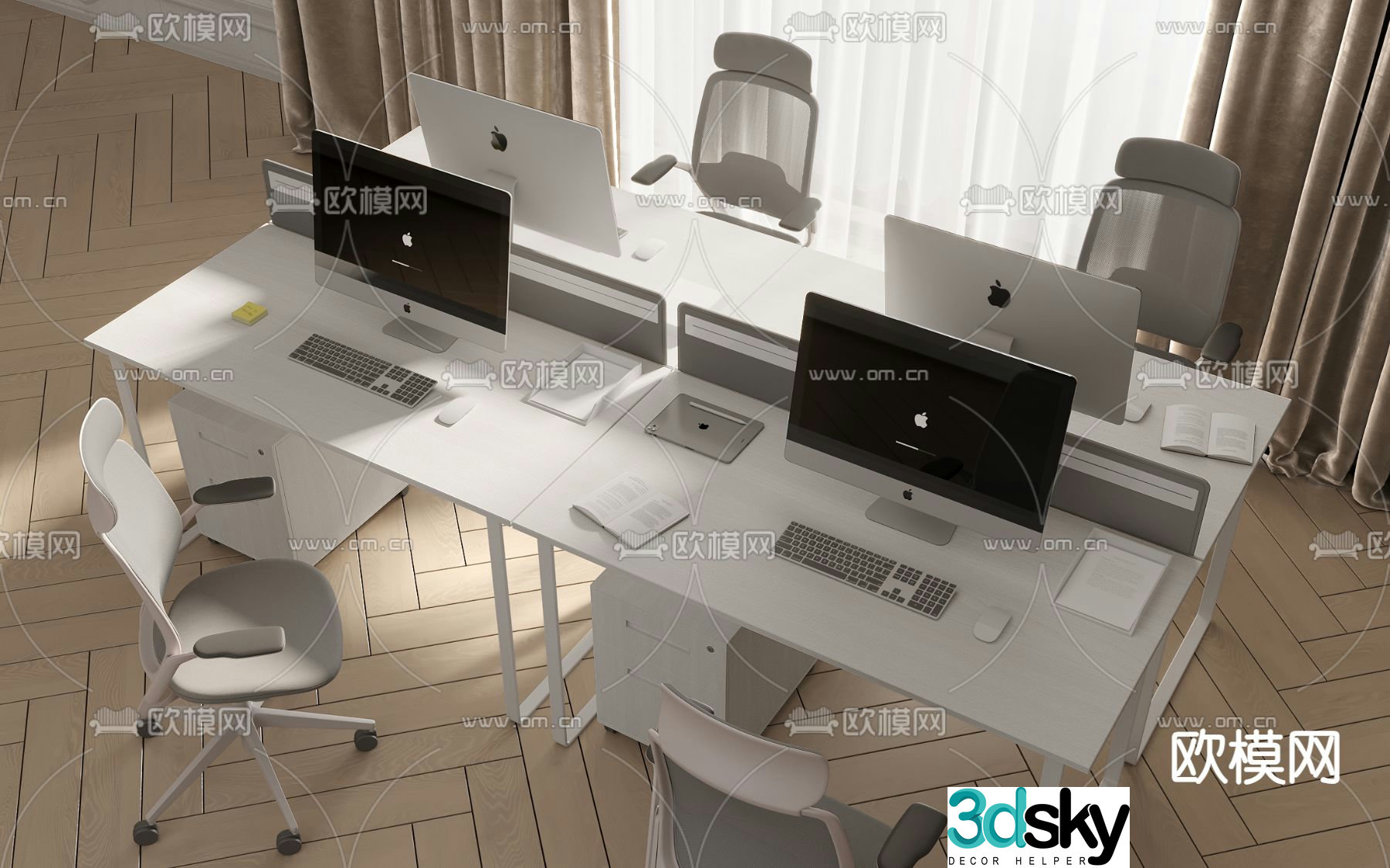 modern desk post workstation 3d model