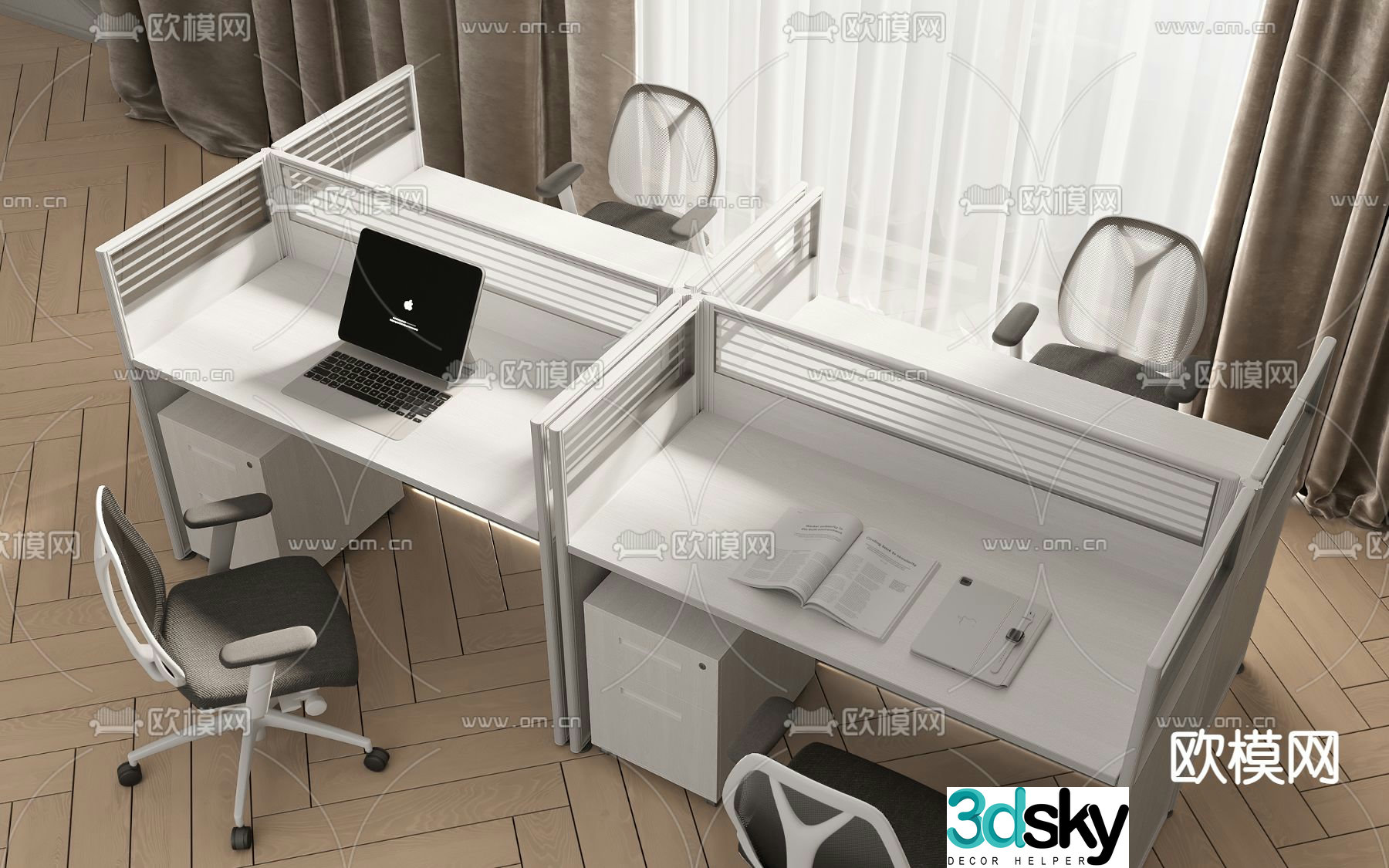 Modern desk work station 3d model
