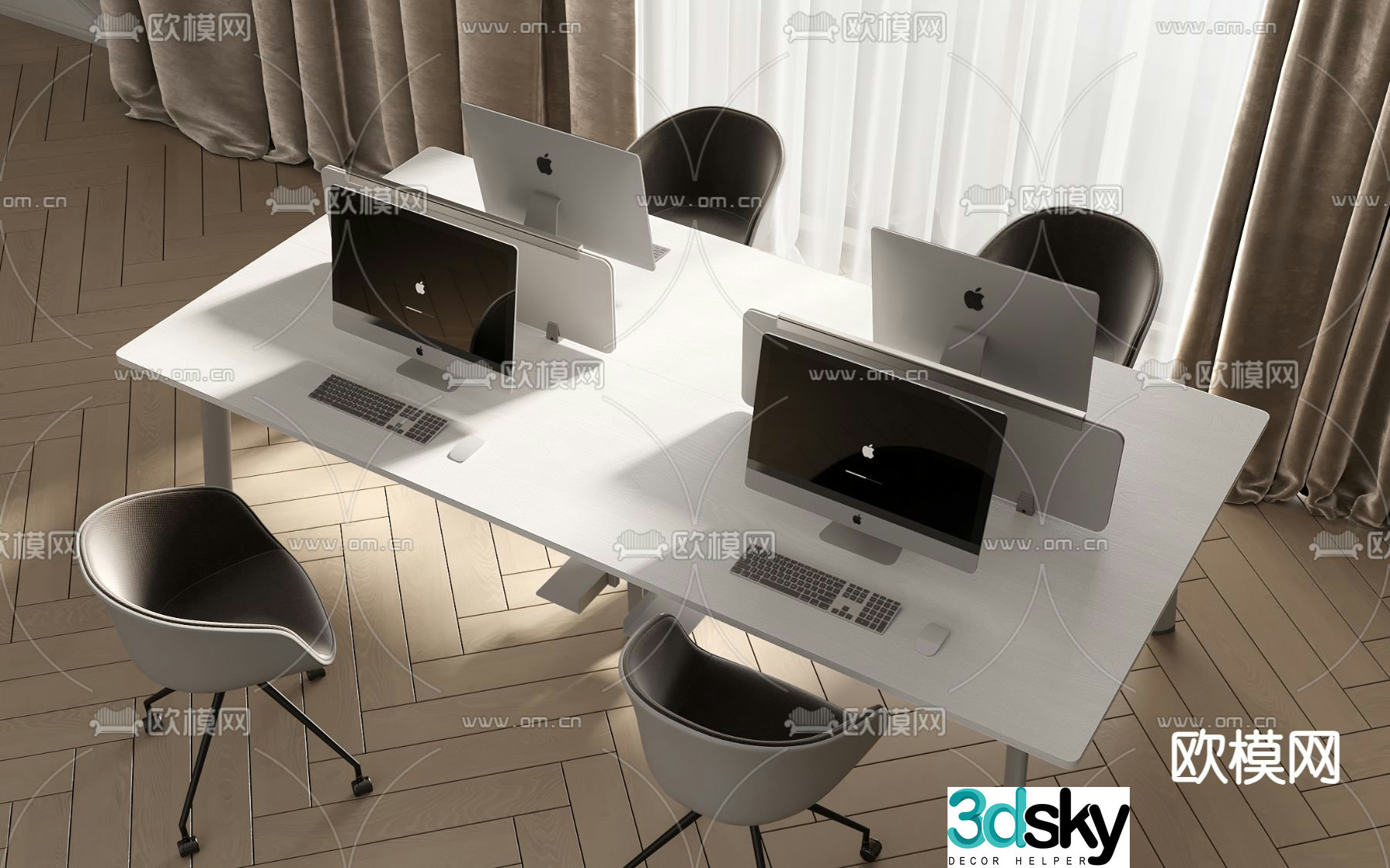 modern desk post workstation 3d model