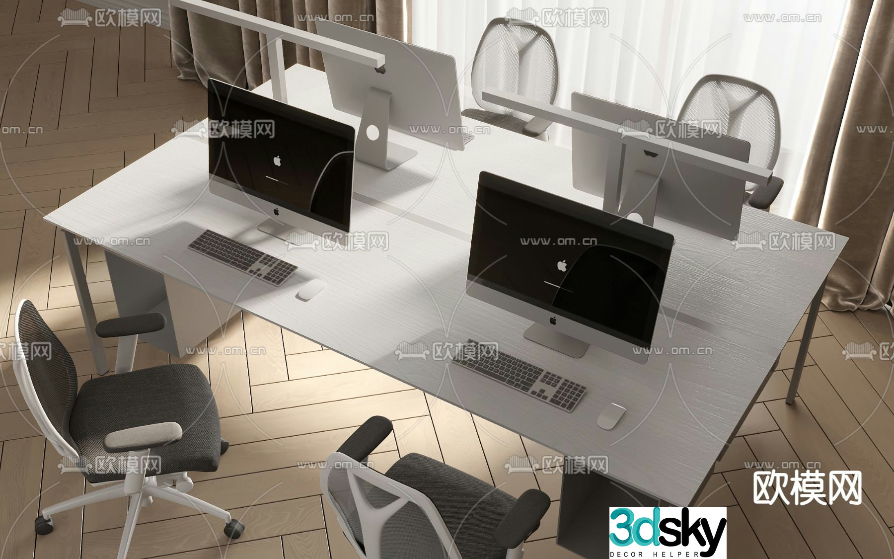 modern desk post workstation 3d model