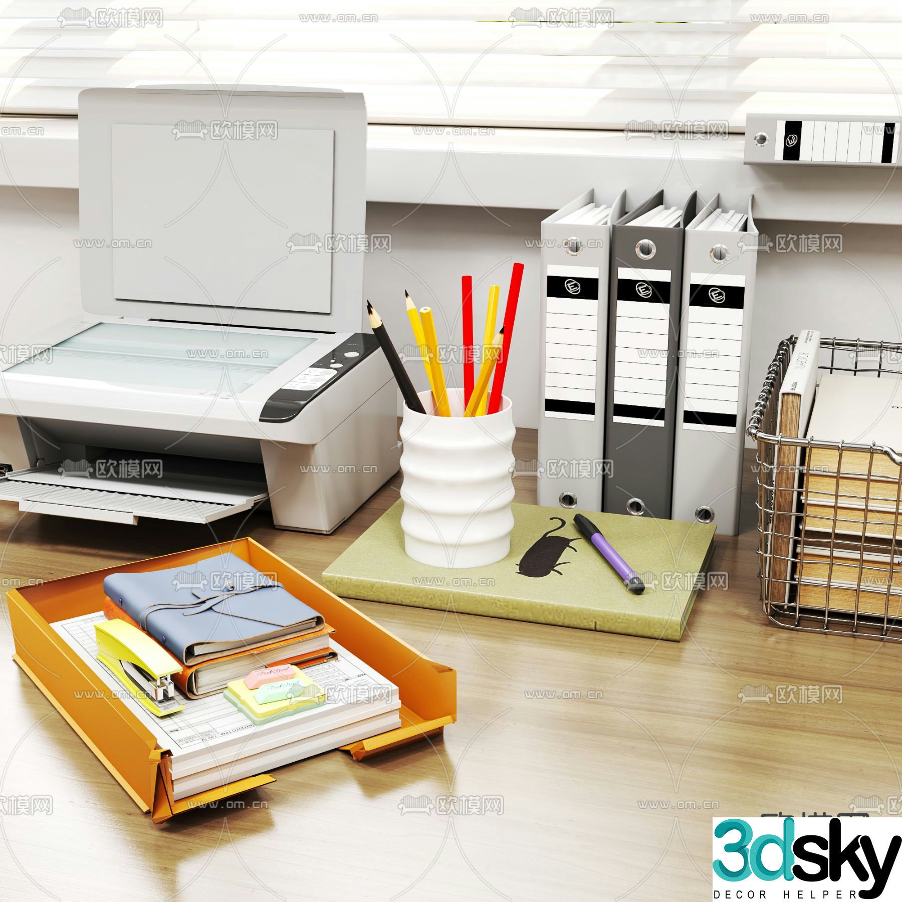 Office supplies printer folder pen holder 3d model