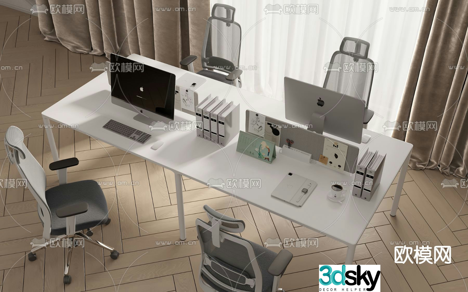 Modern desk work station 3d model