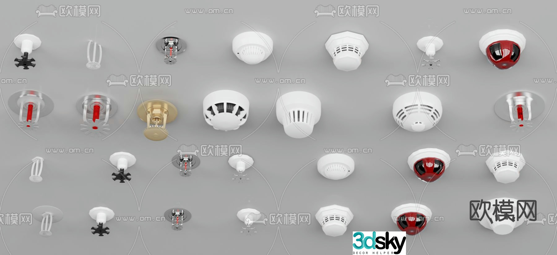 Fire equipment sprinkler smoke detector alarm 3d model