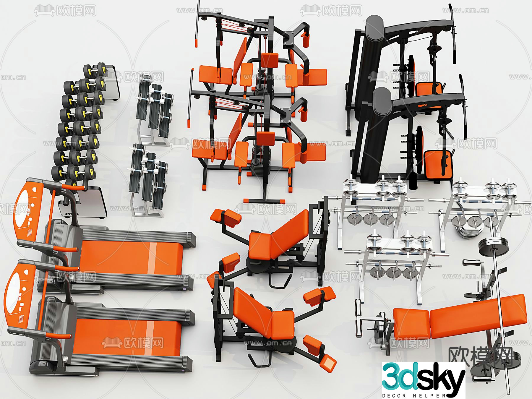 Fitness equipment treadmill dumbbell weightlifting machine 3d model