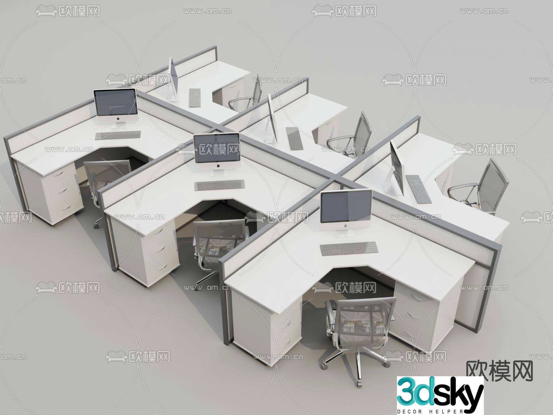Card space desk workstation employee desk 3D model