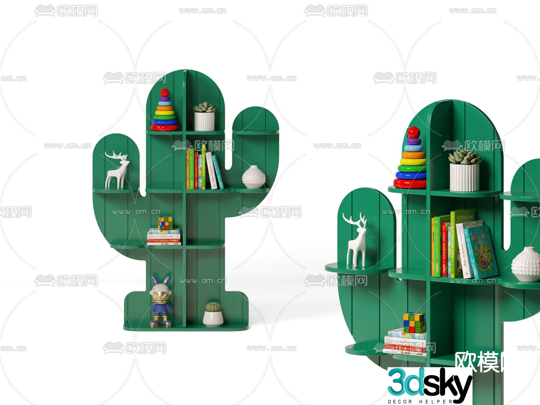 Children’s cabinet cactus bookshelf 3d model