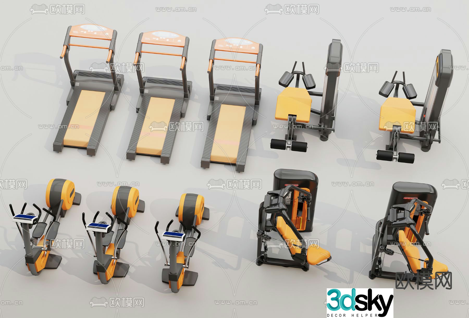 Fitness equipment treadmill pedal machine weightlifting machine 3d model