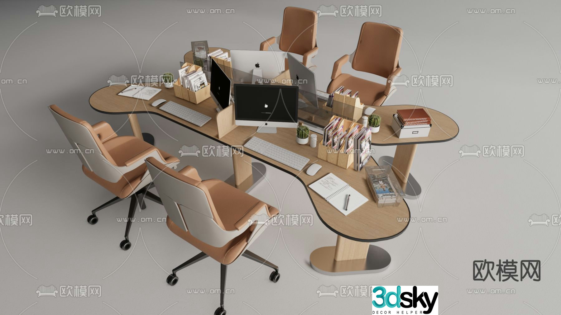 Card space desk work station post 3d model