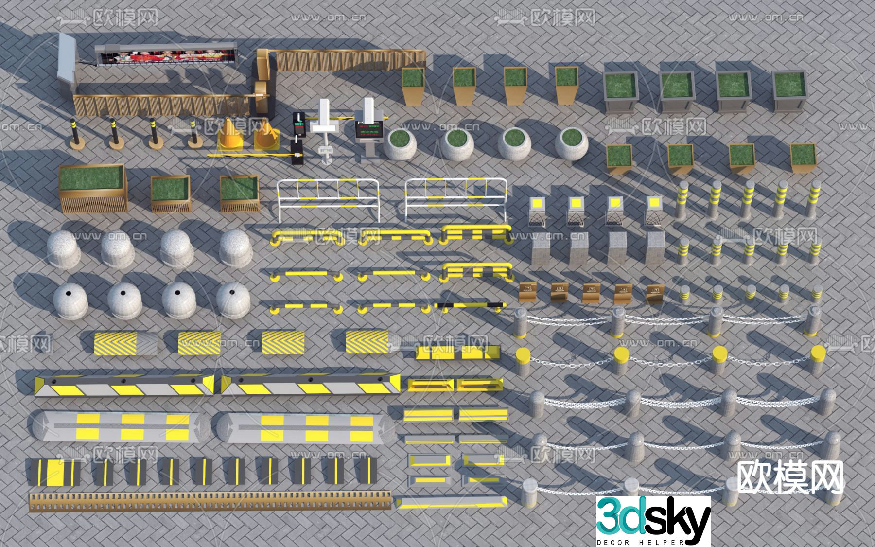 Car block, road guardrail, roadblock, iron chain stone pier 3D model