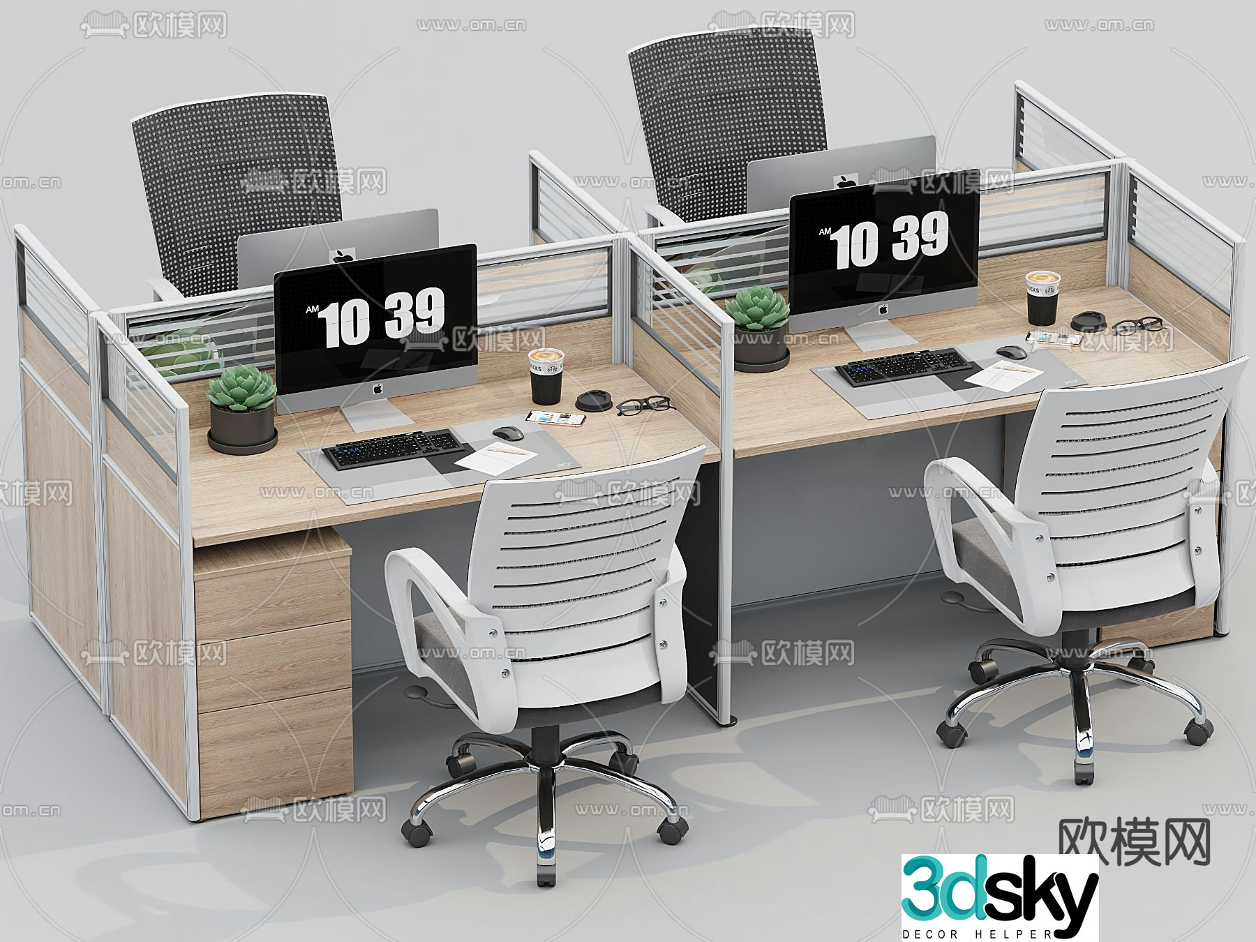 Card space desk workstation employee desk 3D model