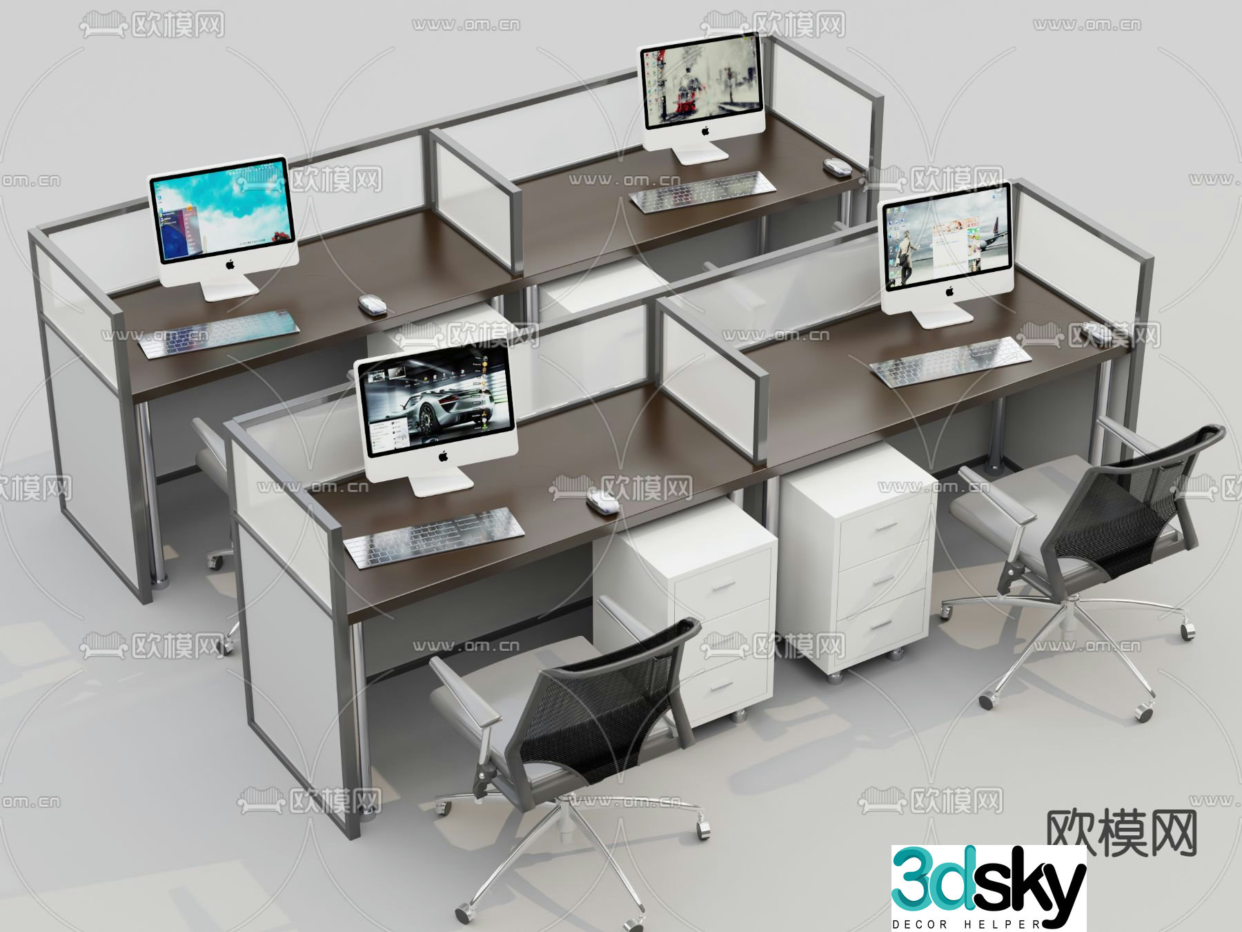 Card space desk workstation employee desk 3D model