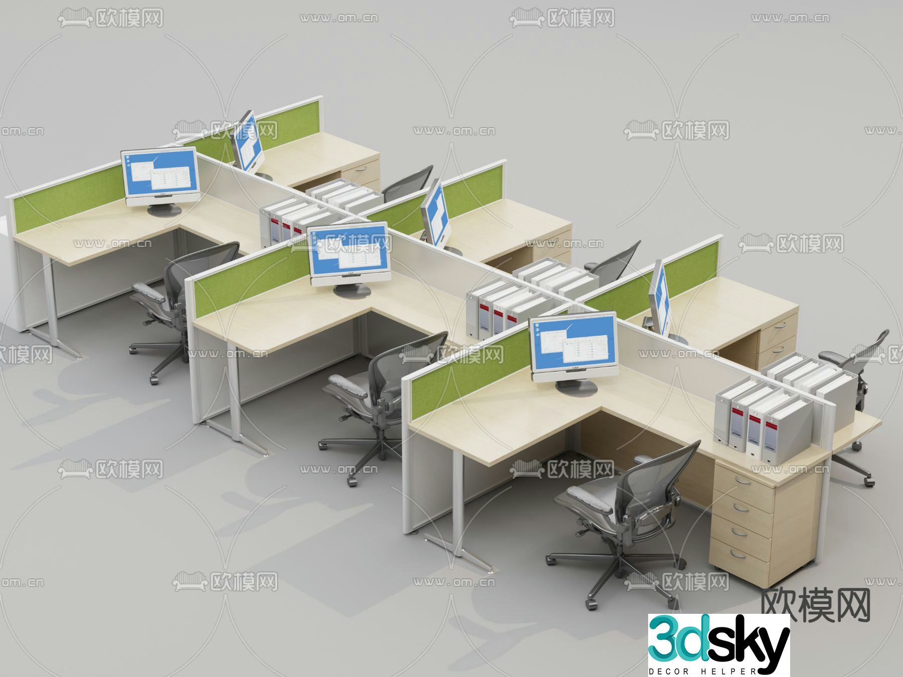 Card space desk workstation employee desk 3D model
