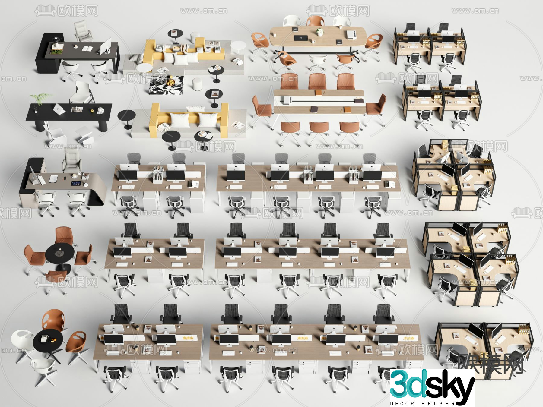 Card desk boss desk executive desk negotiation table and chairs 3D model