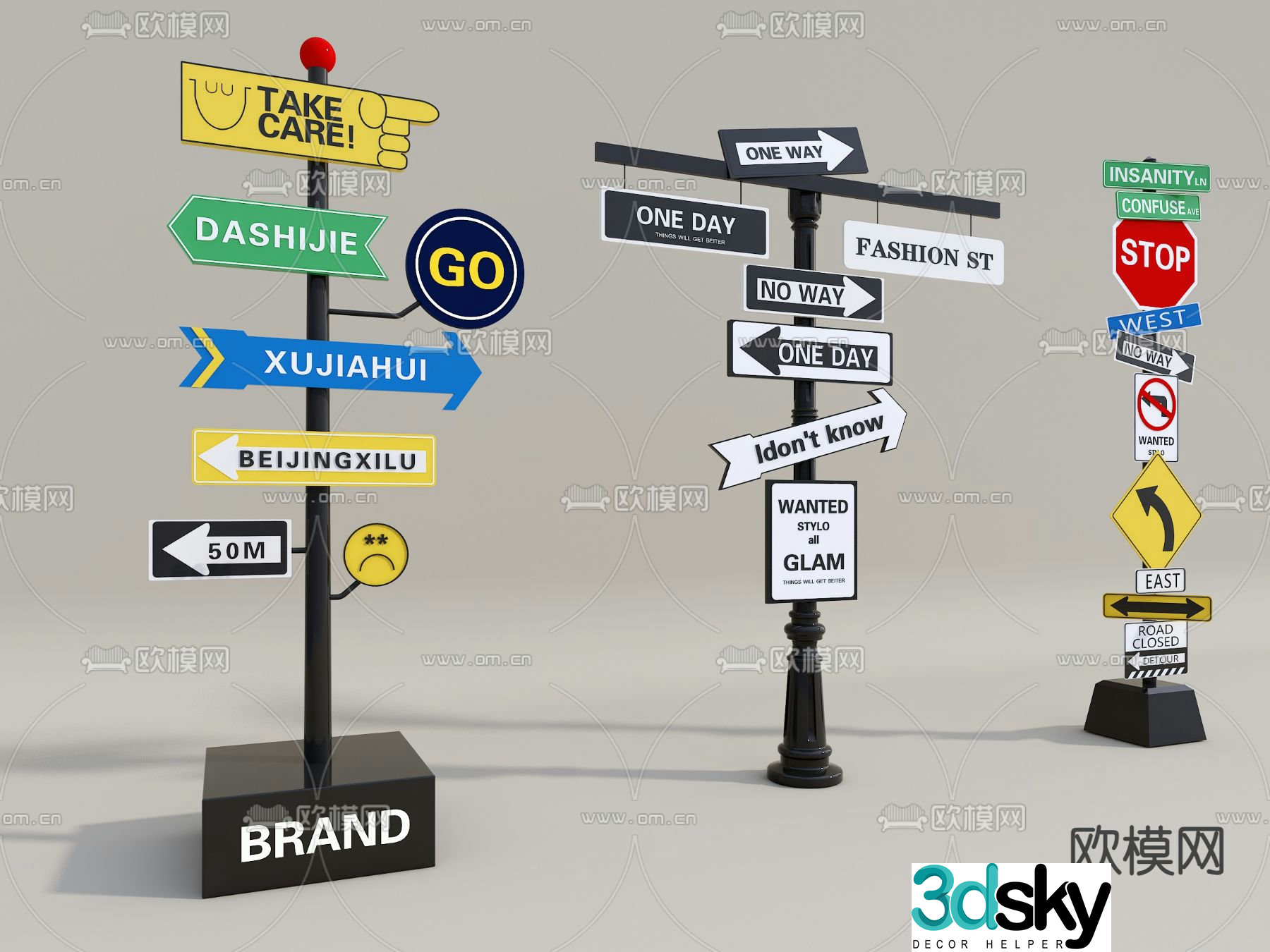 Commercial signs, guide signs, internet celebrity road signs 3D model