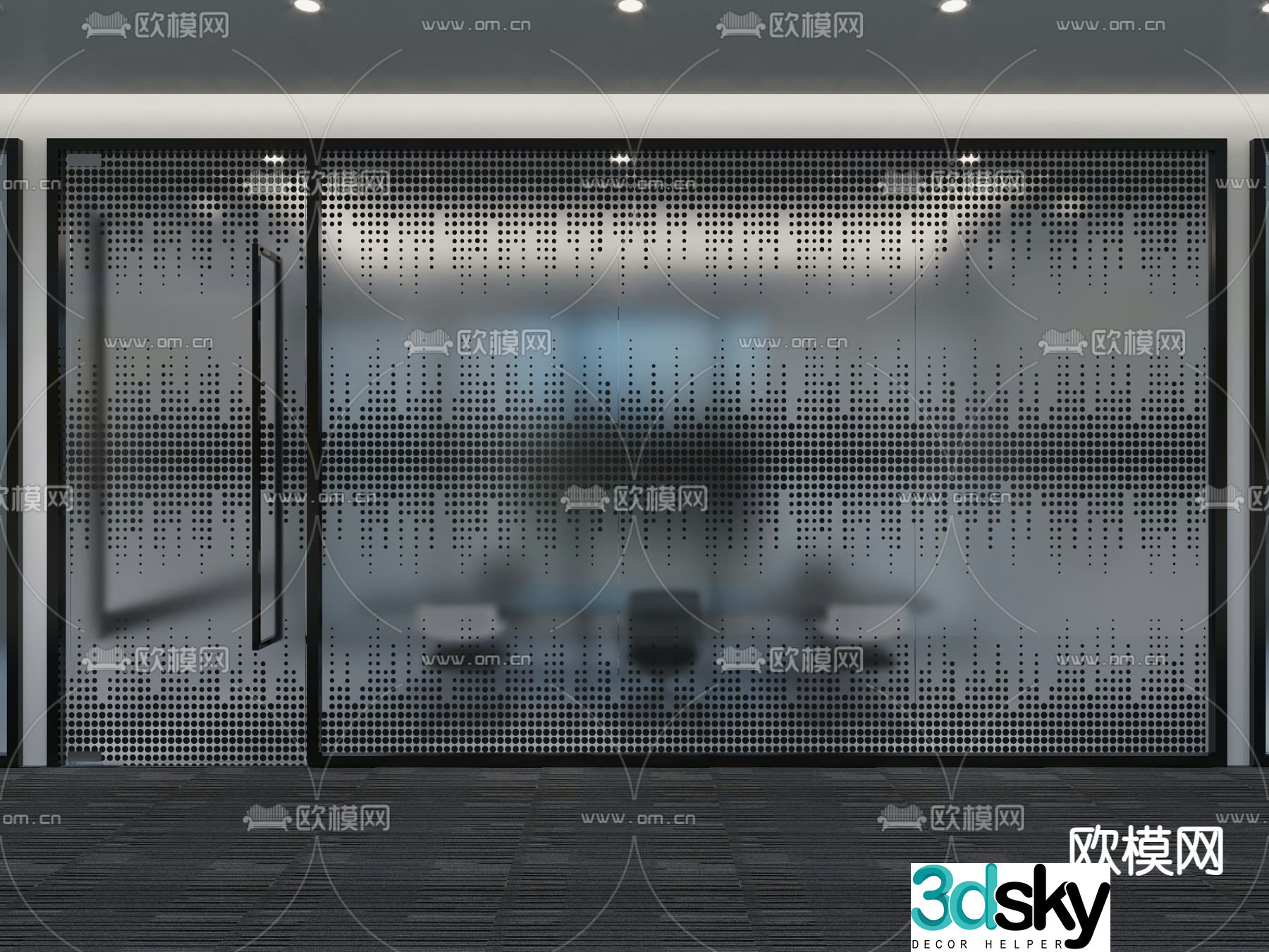 Conference room glass partition glass sticker frosted sticker 3d model
