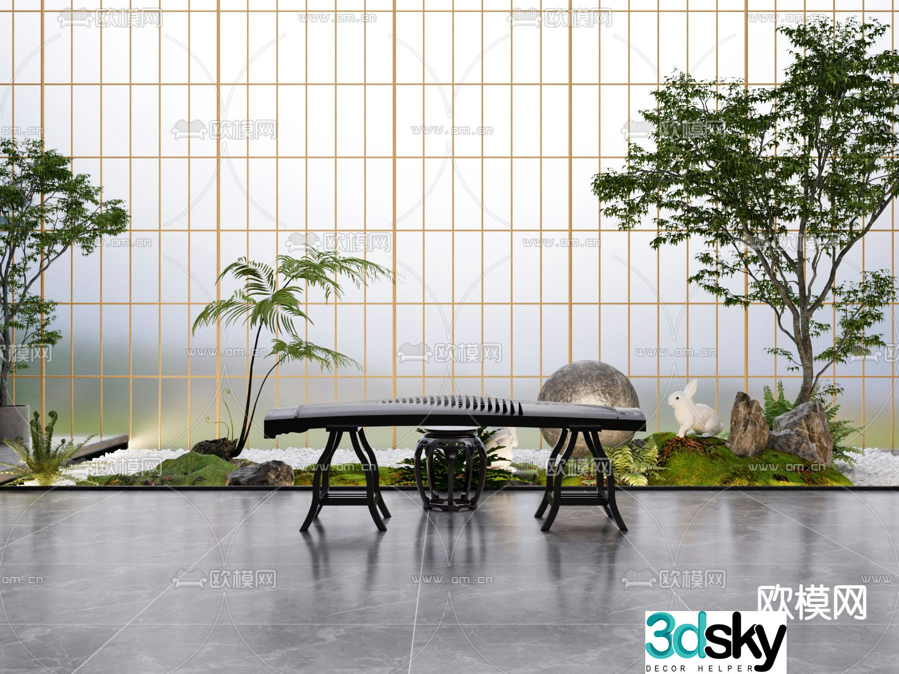 New Chinese Guzheng Guqin 3D model