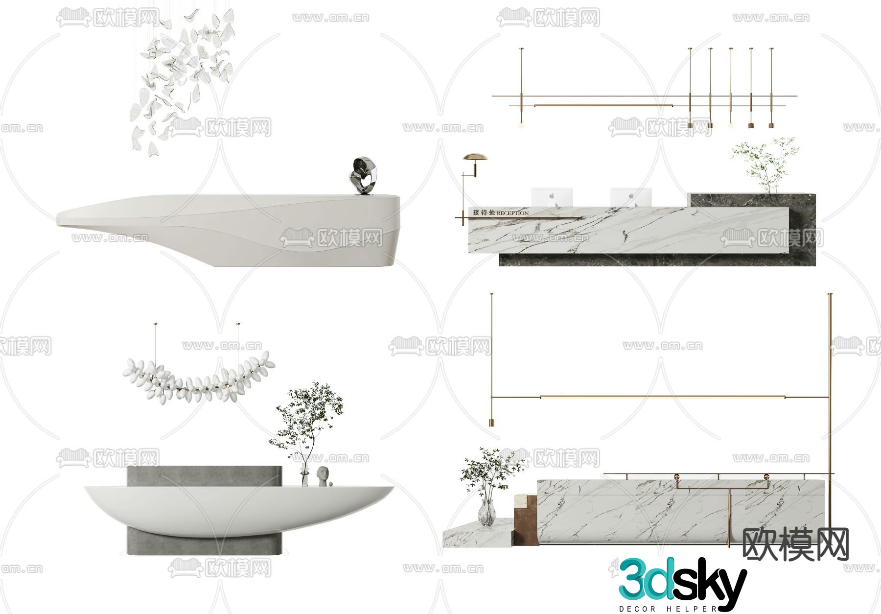 Modern front desk reception desk information desk service desk 3d model