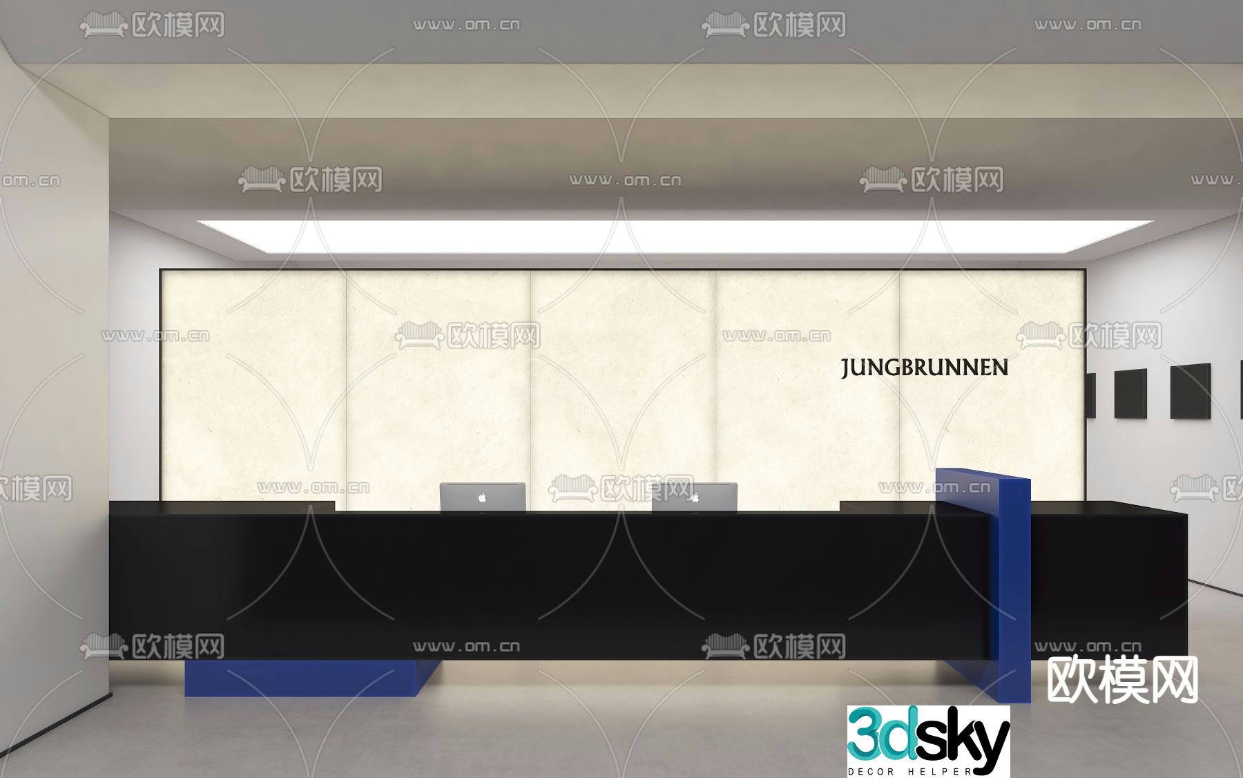Modern front desk reception desk translucent background wall 3D model