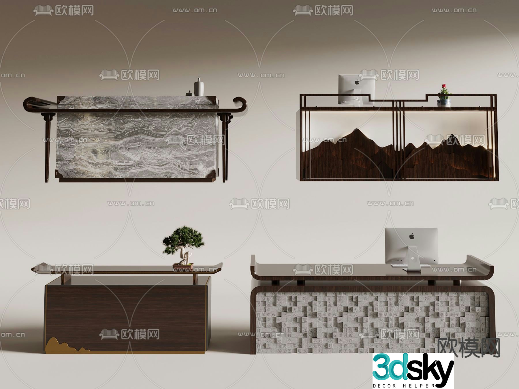New Chinese style front desk reception desk service desk 3d model