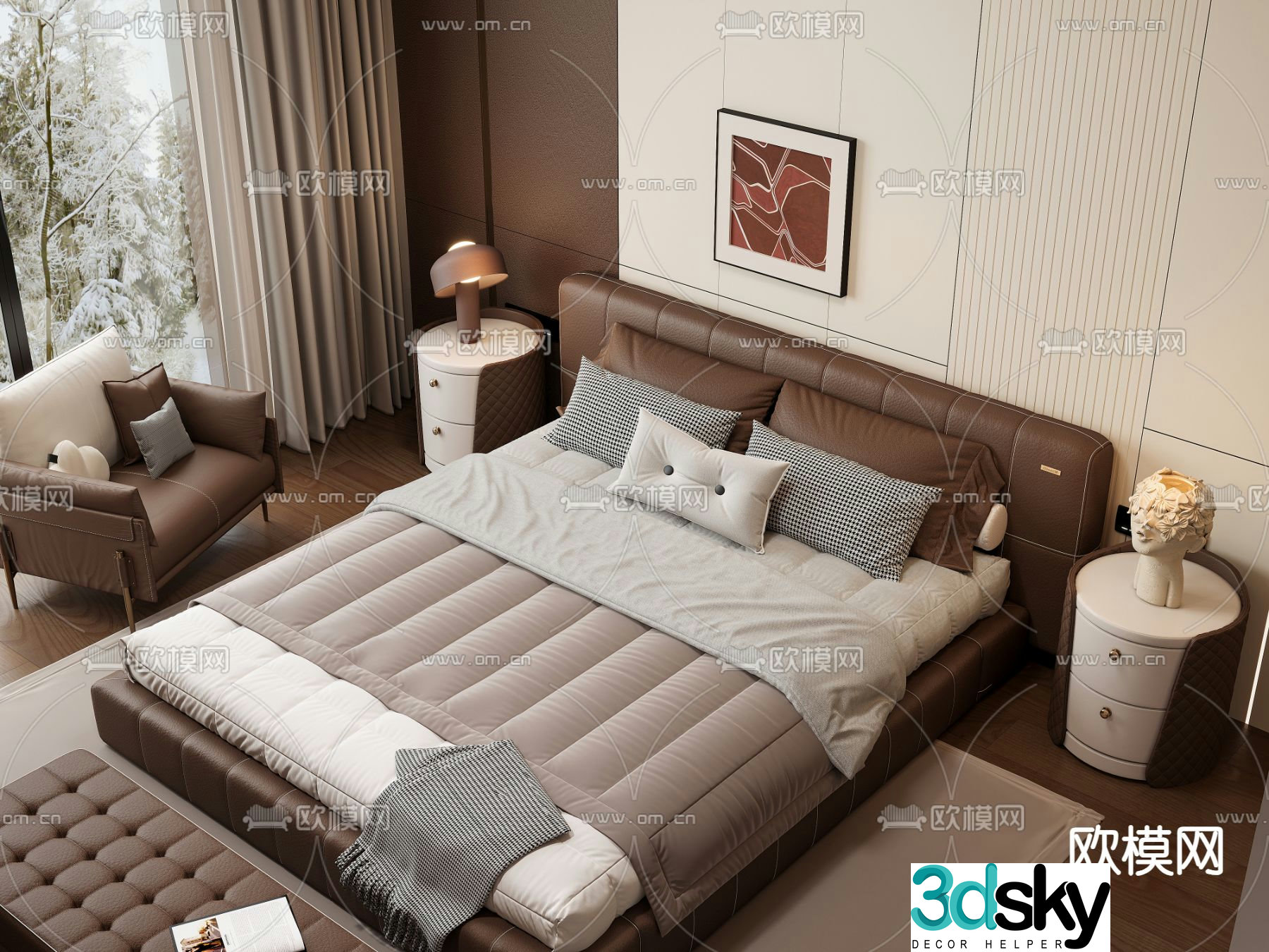 Leather double bed 3d model