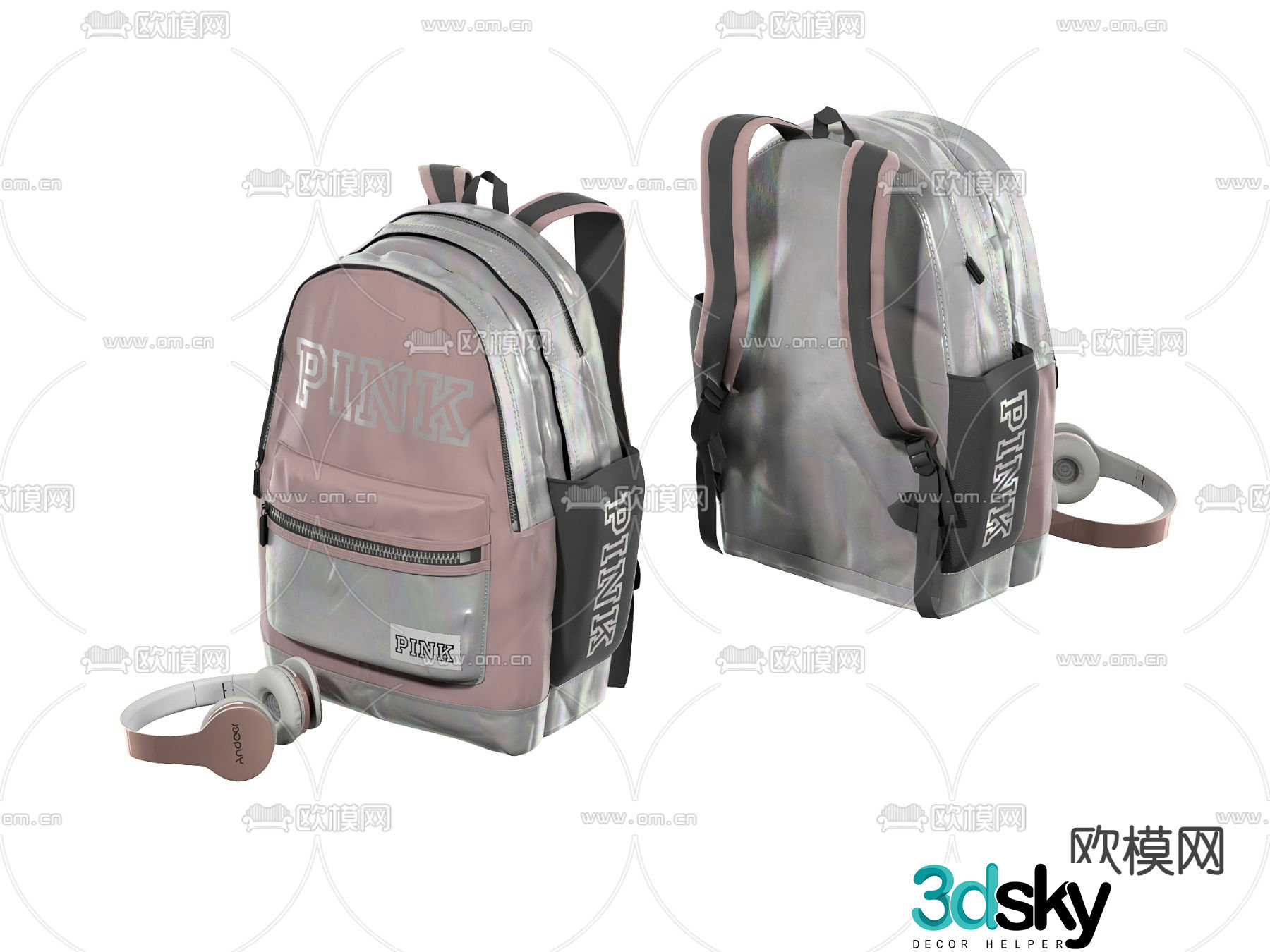 Children’s schoolbag backpack headphones 3d model