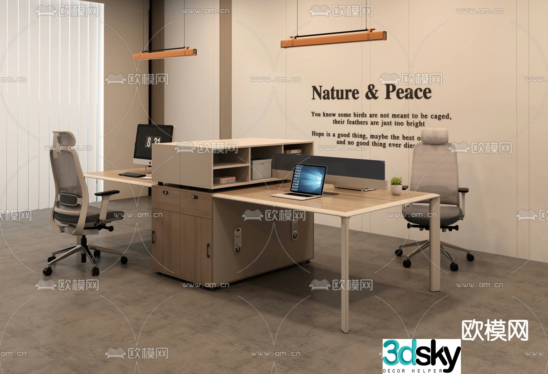 Office desk and chair work station position card position 3d model