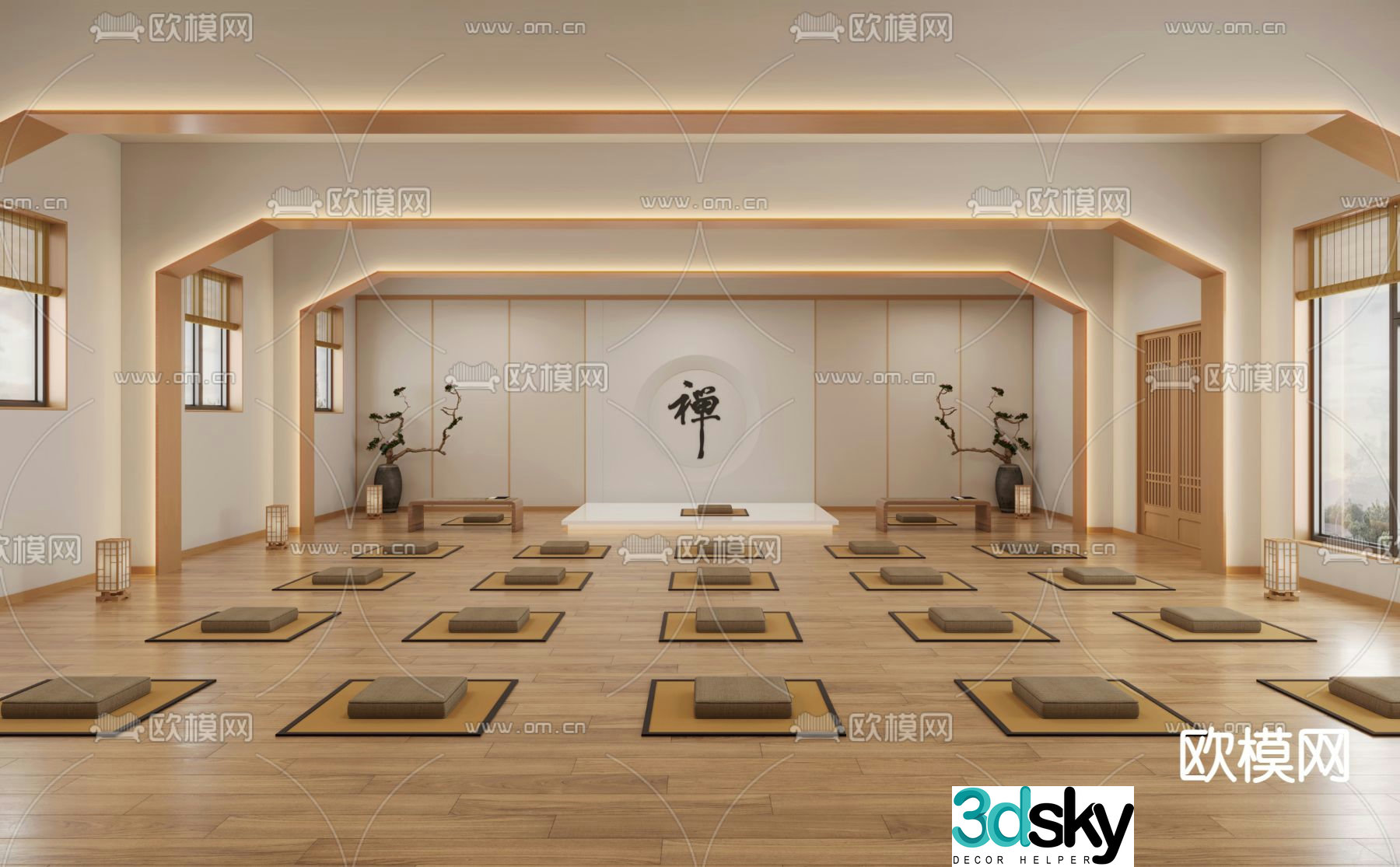 New Chinese style Zen room Zen room training classroom 3D model