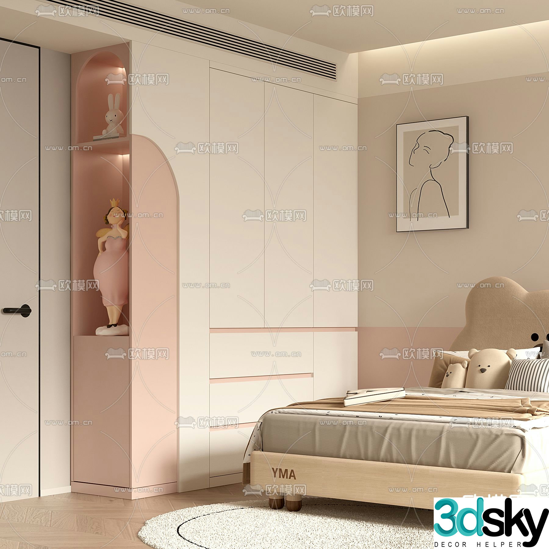 Cream style wardrobe children’s wardrobe 3d model