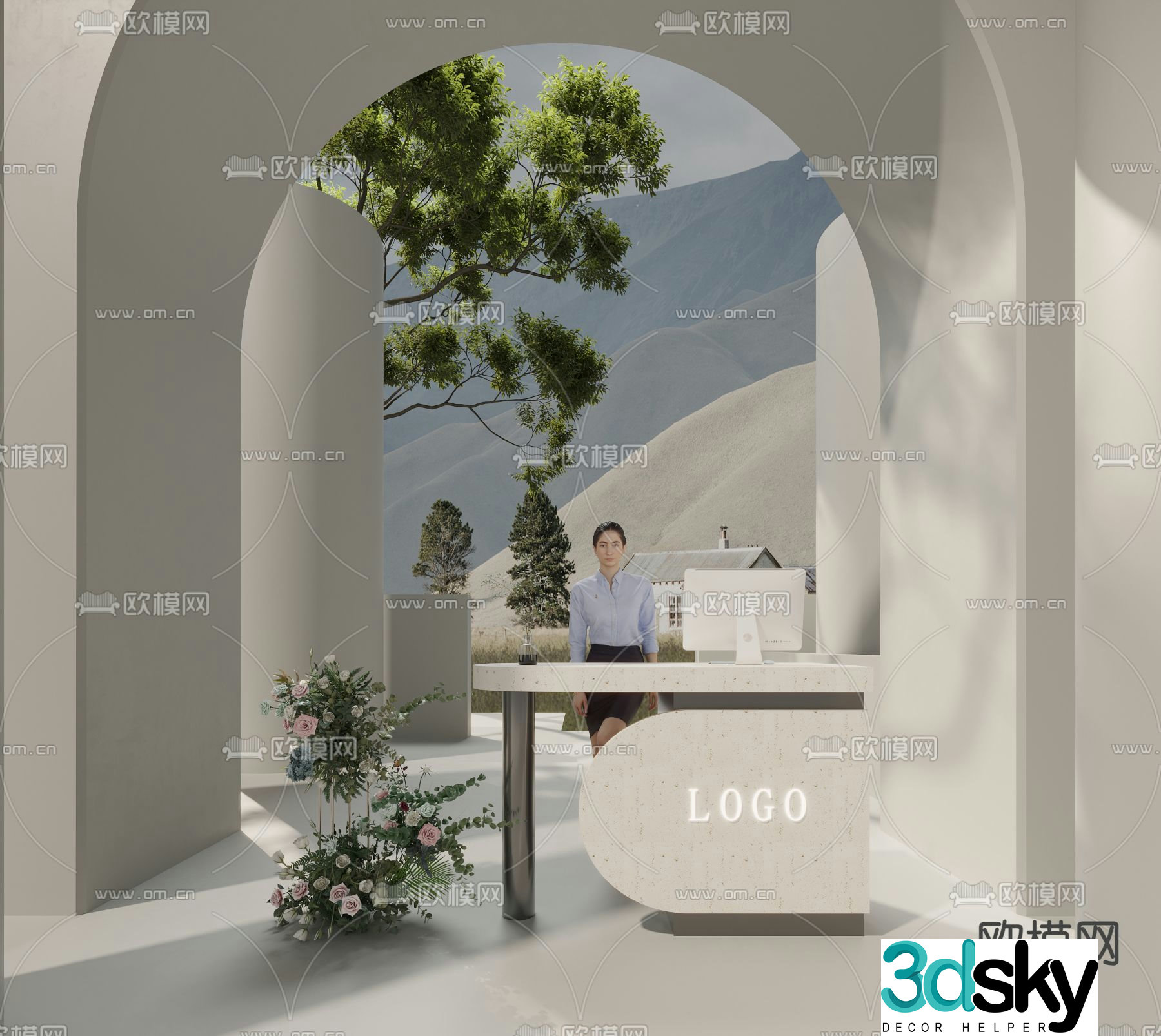 Modern front desk reception desk service desk 3d model