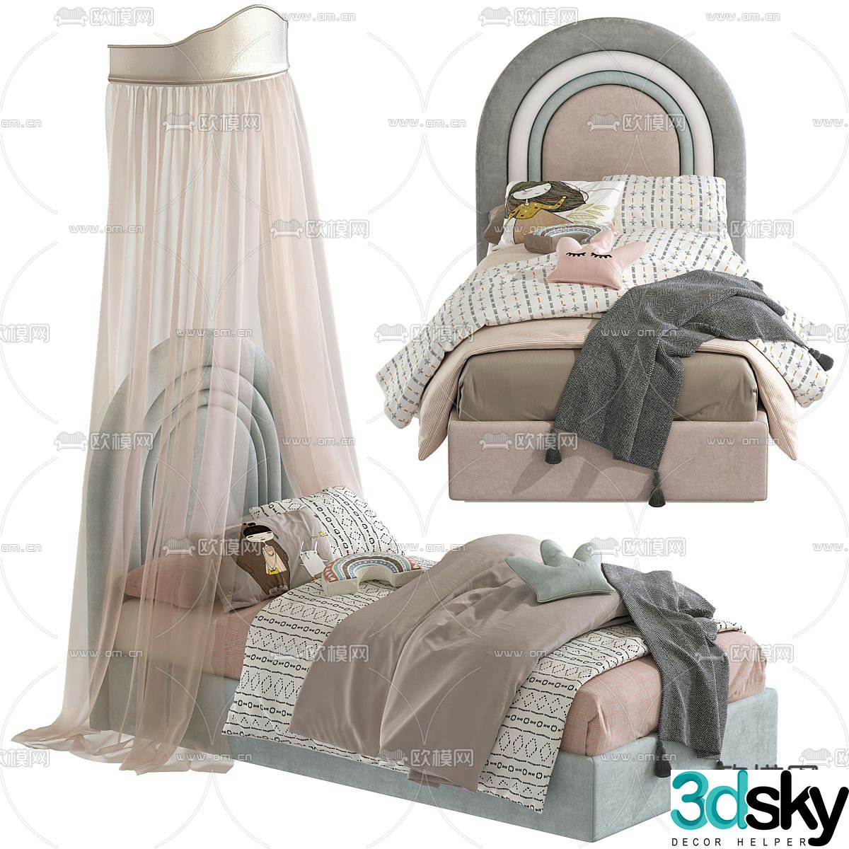 Children’s bed single bed princess bed curtain 3d model