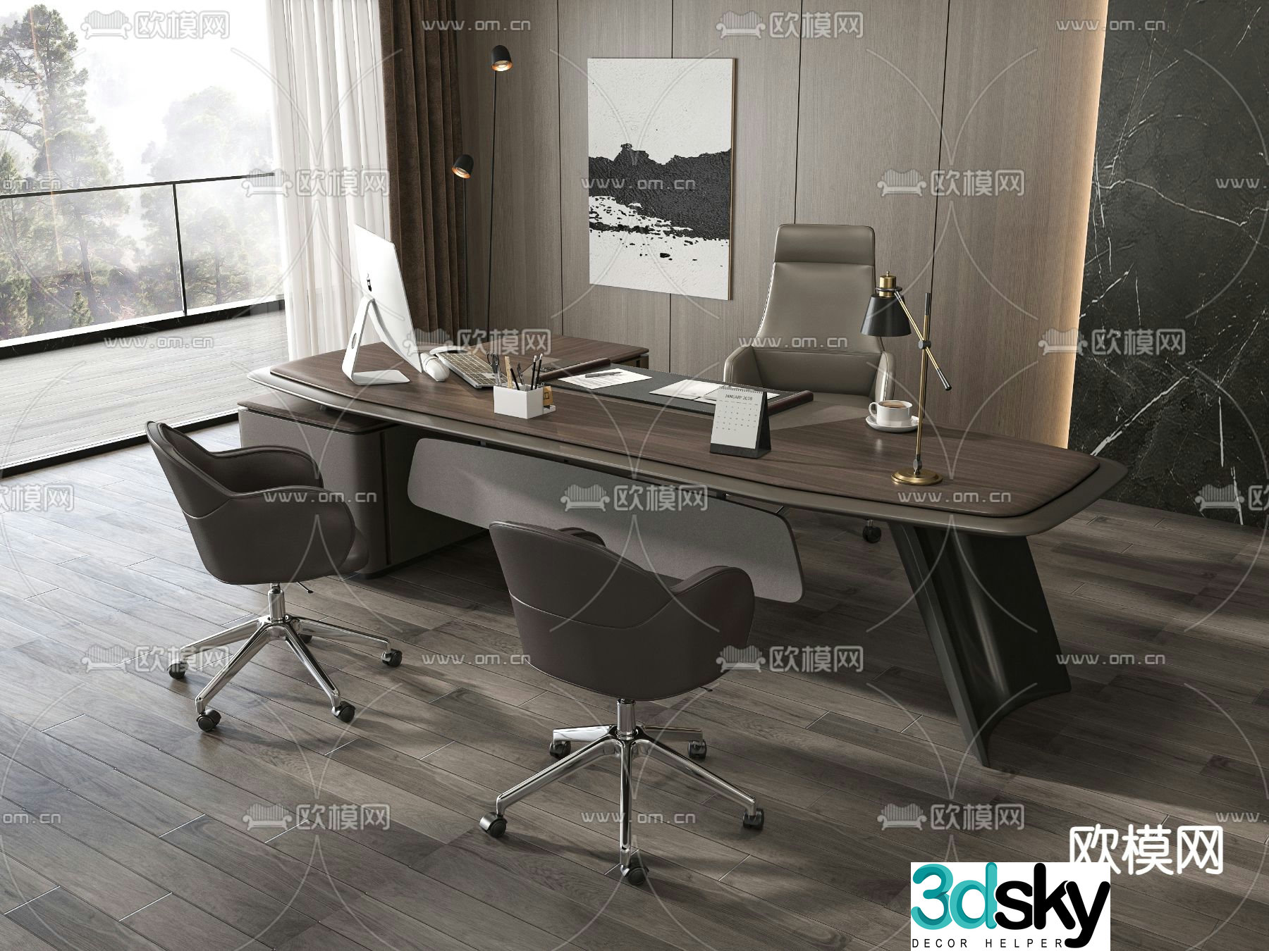 Desk table boss desk executive desk manager desk 3d model