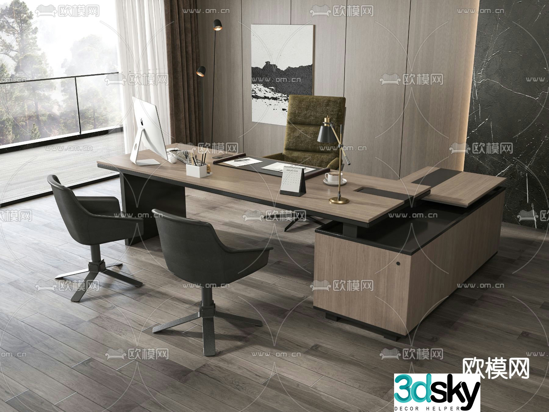 Desk table boss desk executive desk manager desk 3d model