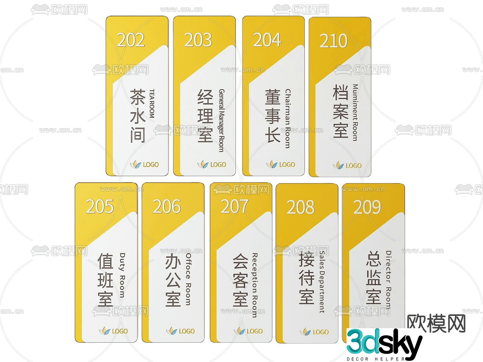 Corporate signage signage guide sign office door number 3d model