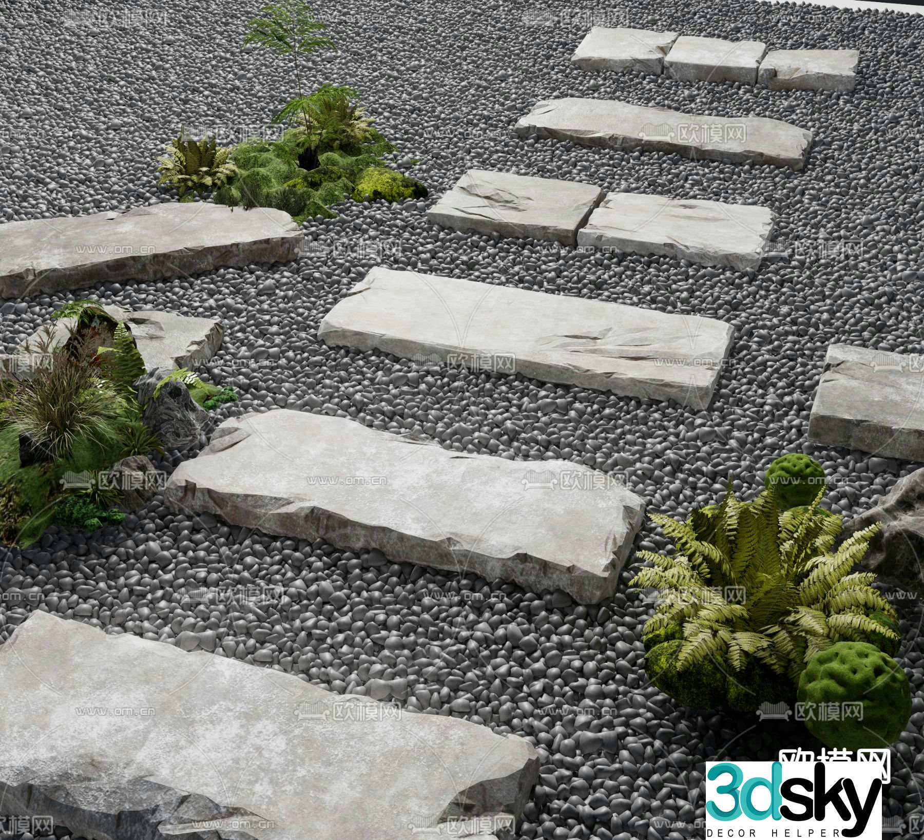 Chinese Tingbu bluestone garden road paving 3D model