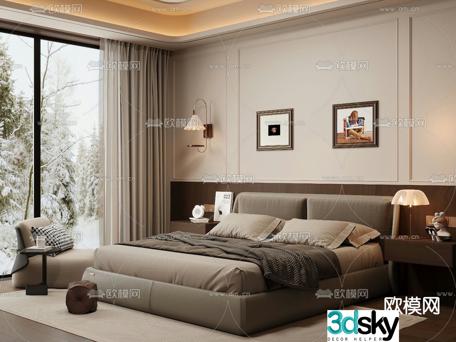Modern double bed 3d model