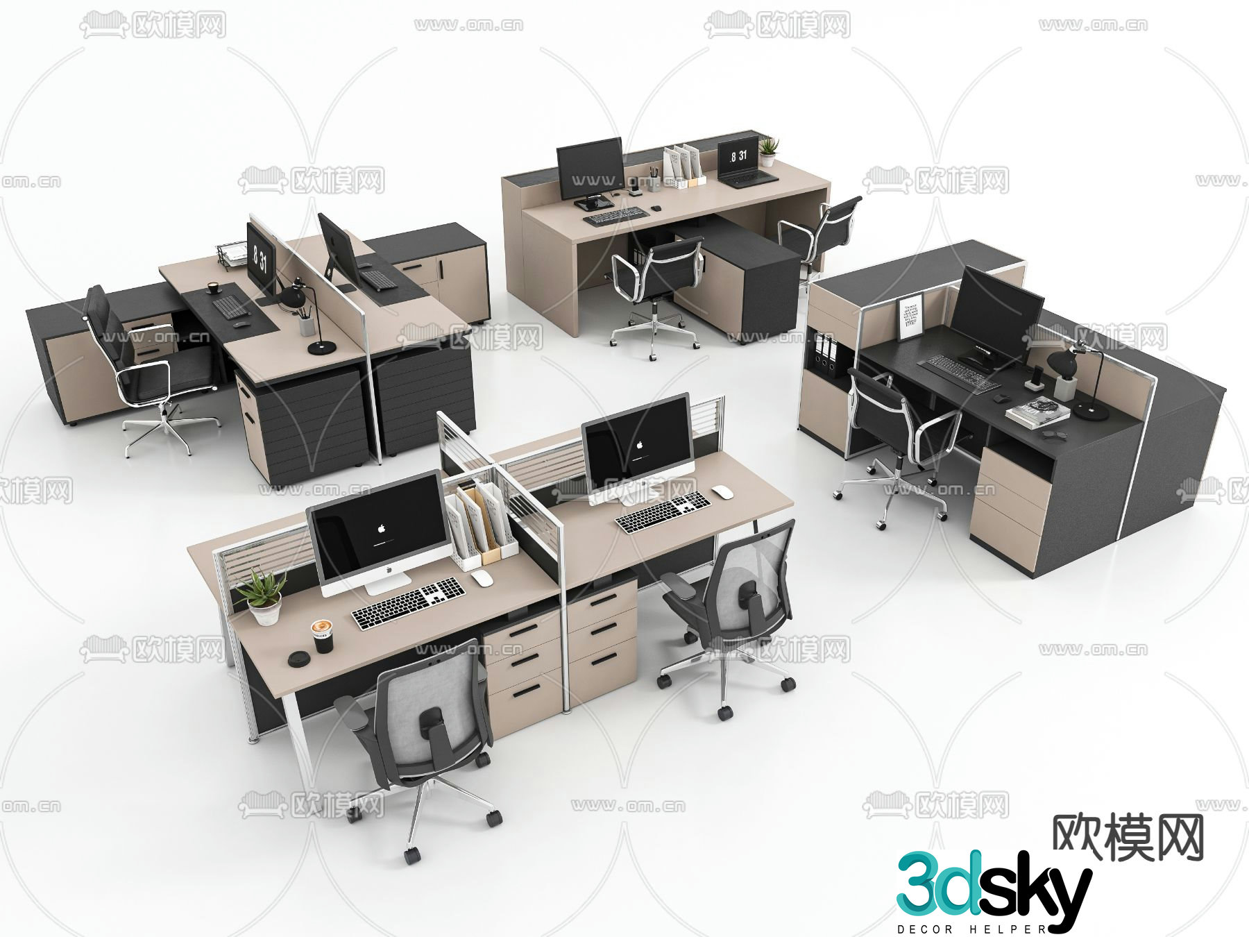 modern desk post workstation 3d model