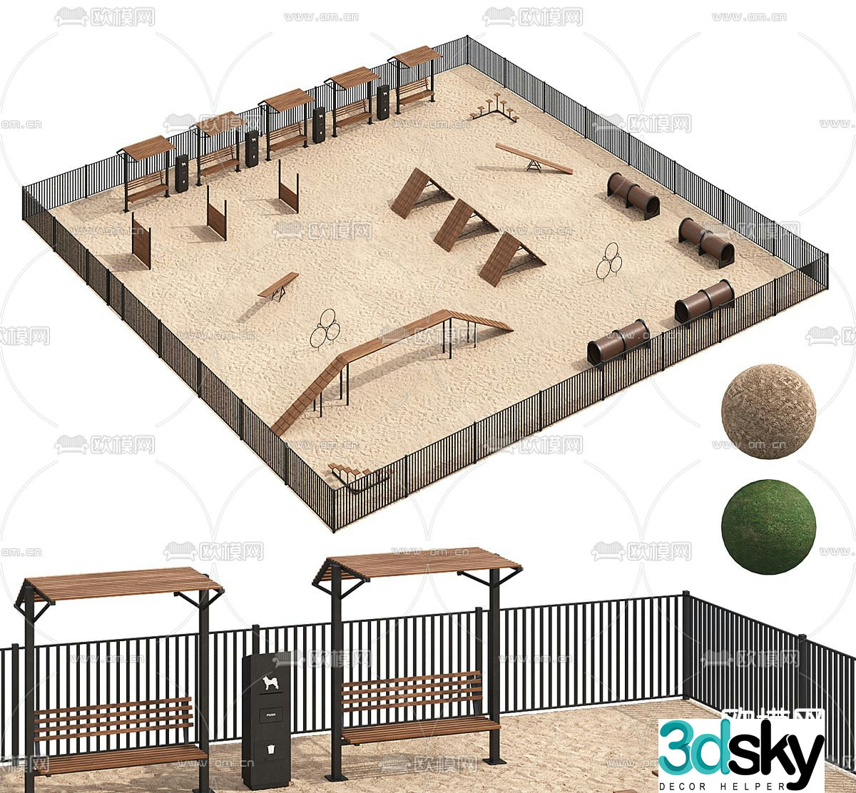 Children's play equipment sand pool seesaw swing 3d model