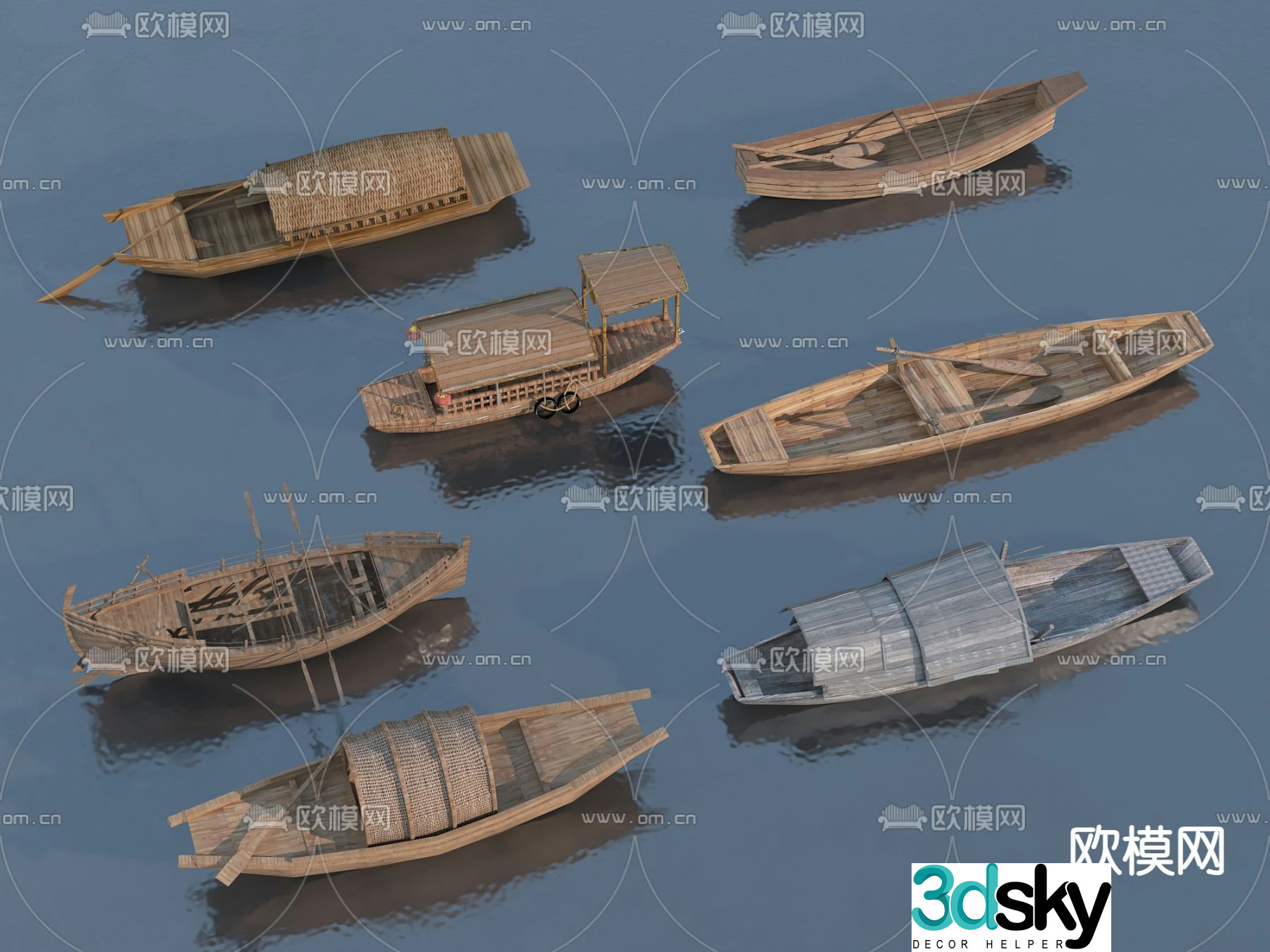 Chinese wooden boat, fishing boat, awning boat 3d model