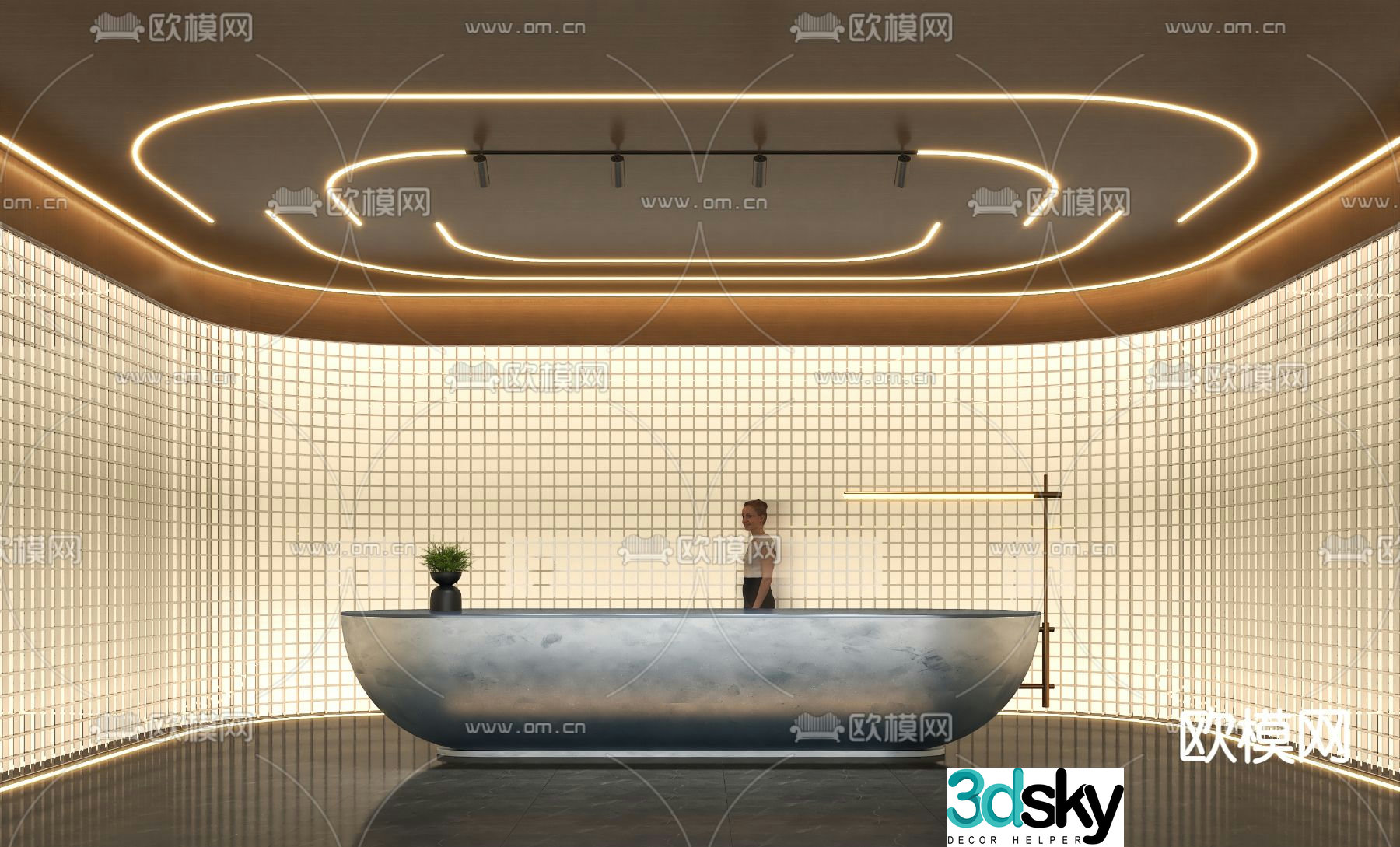 Light luxury front desk reception desk information desk 3D model