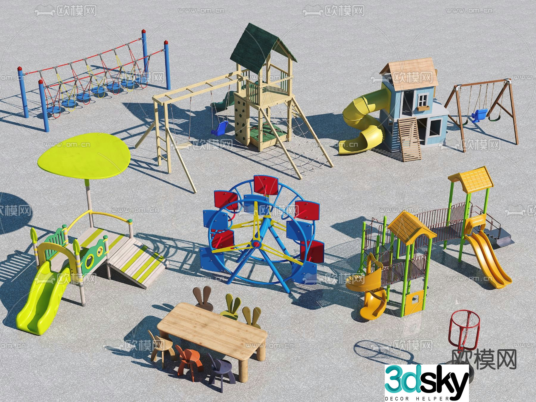 Amusement equipment slide swing game table and chair 3d model