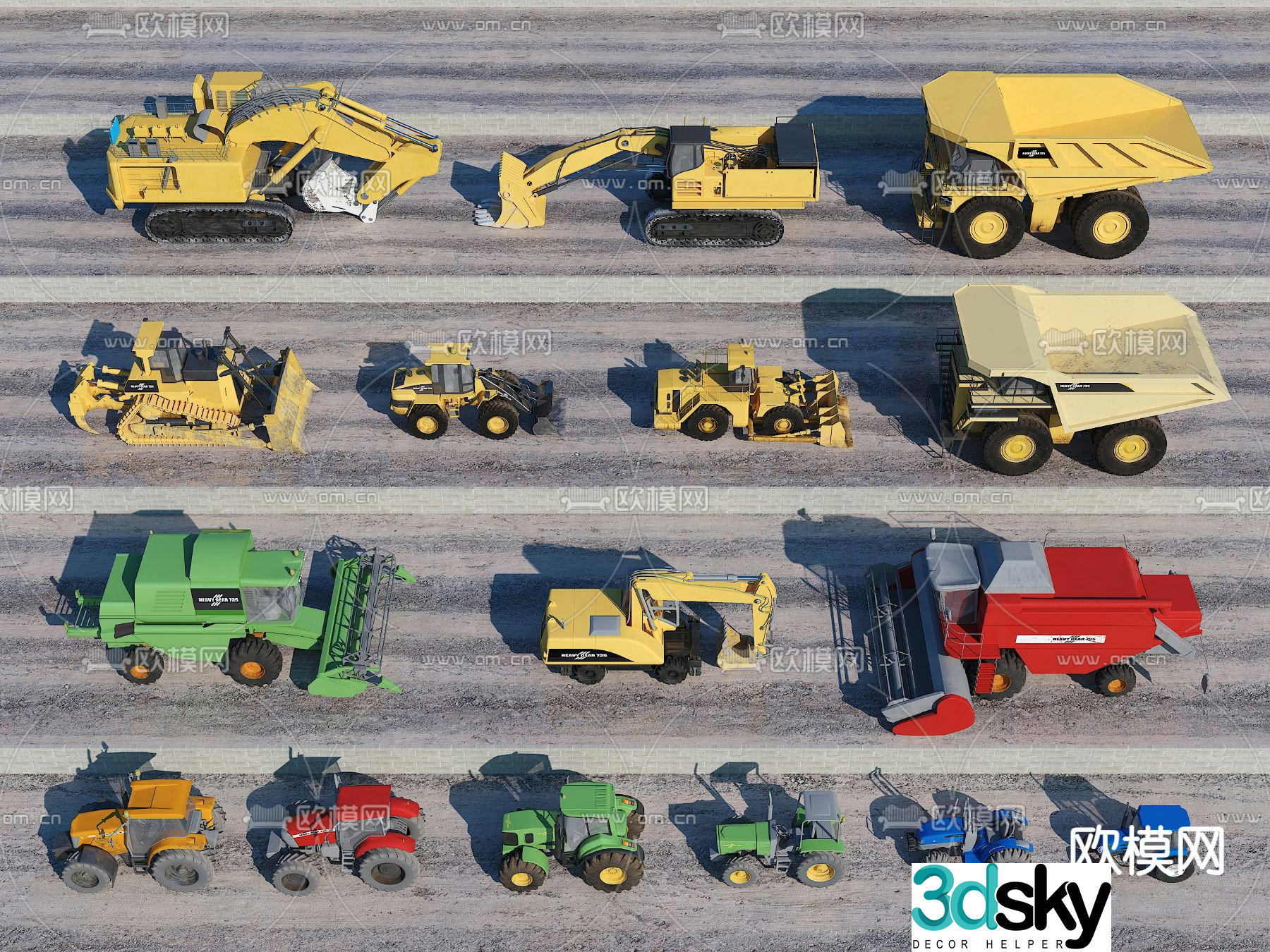 Construction machinery excavator bulldozer muck truck 3d model