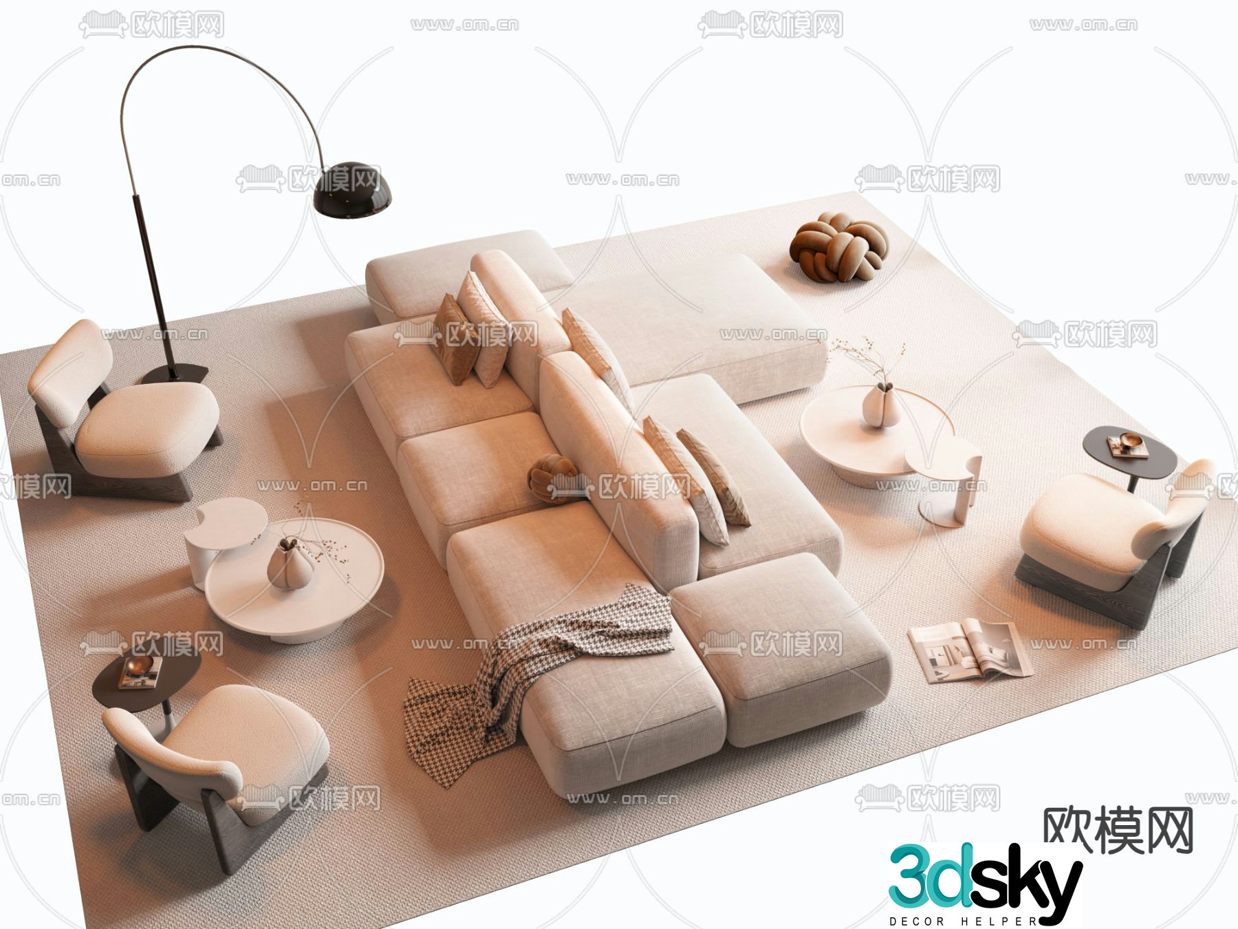 Public Sofa Double Back Sofa Modular Sofa 3D Model