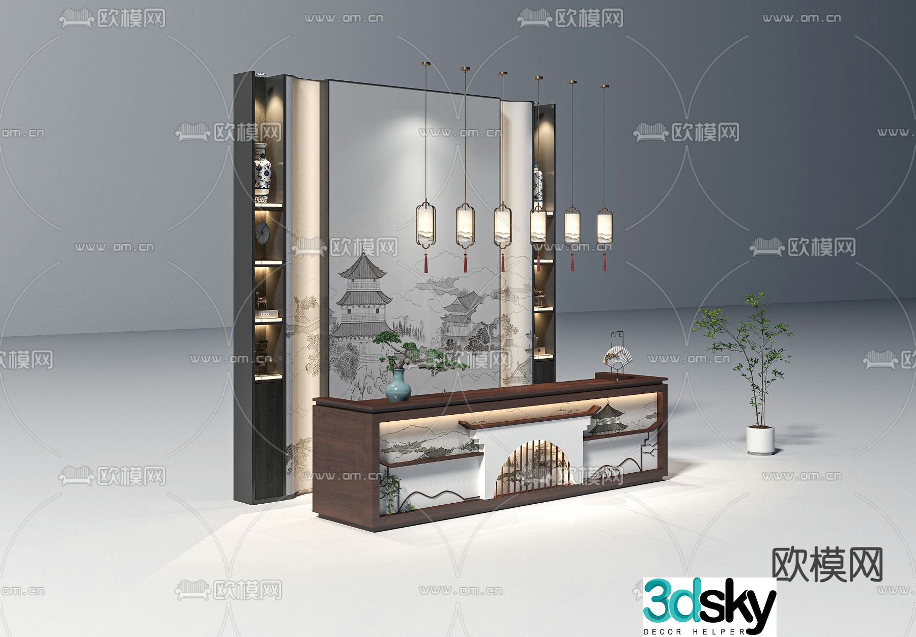 New Chinese style front desk reception desk service desk 3d model
