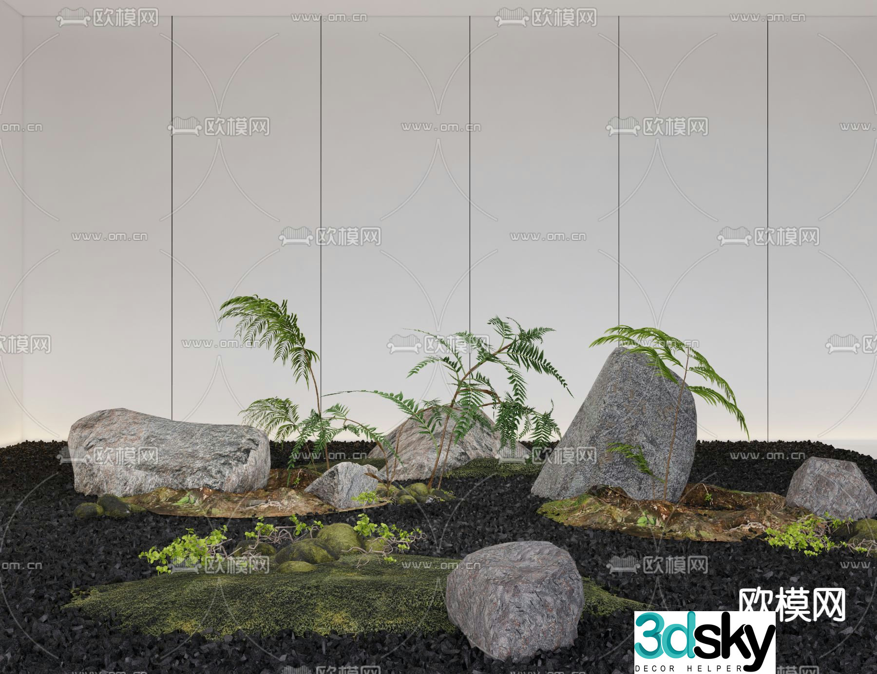 Indoor Landscape Landscape Stone Flowers and Grass 3D Model