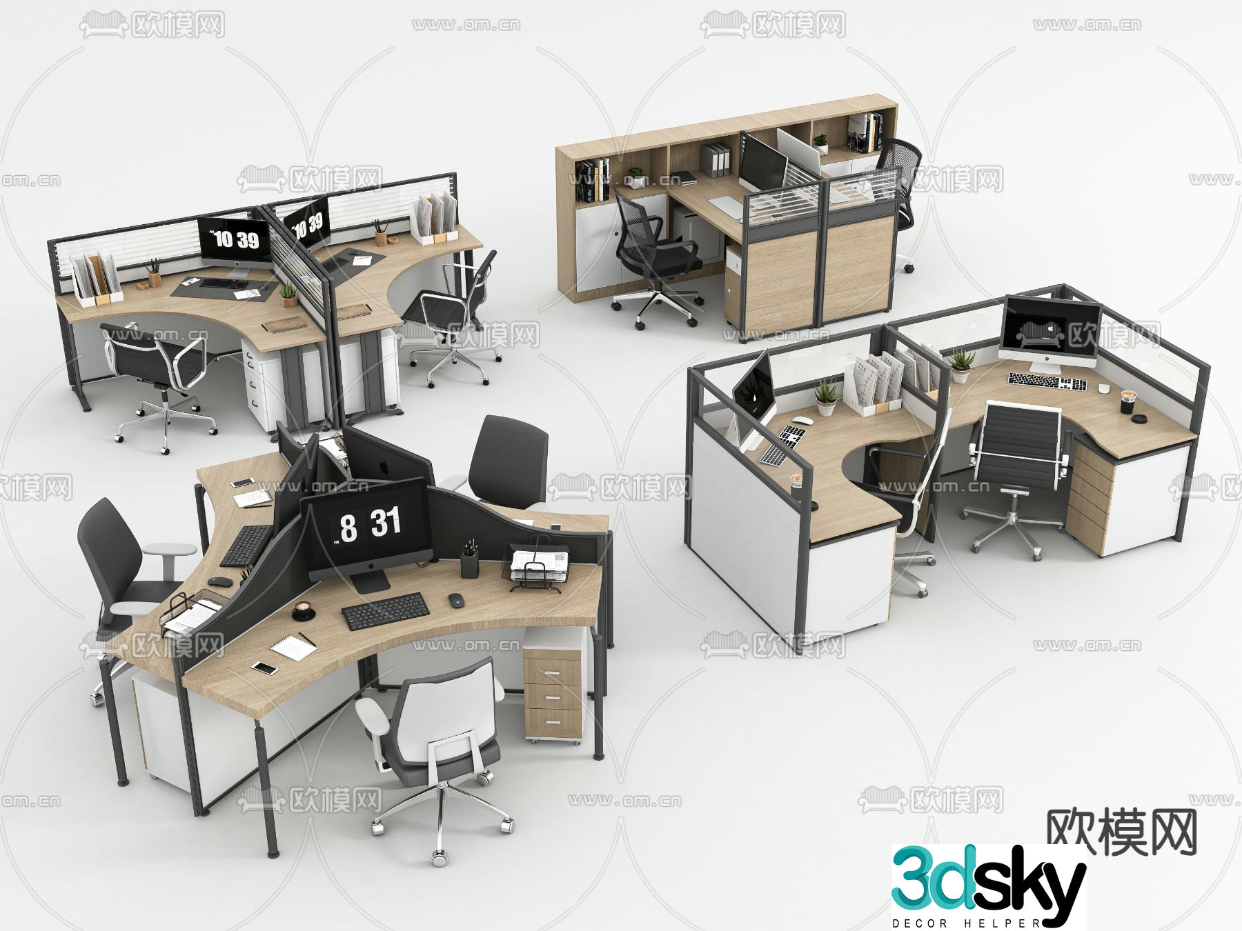 Office desk chair position work station 3D model