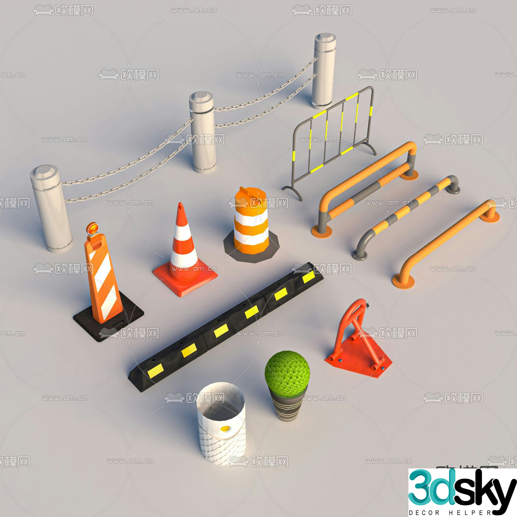 Anti-collision column, road cone, outline sign, warning column, traffic equipment 3D model